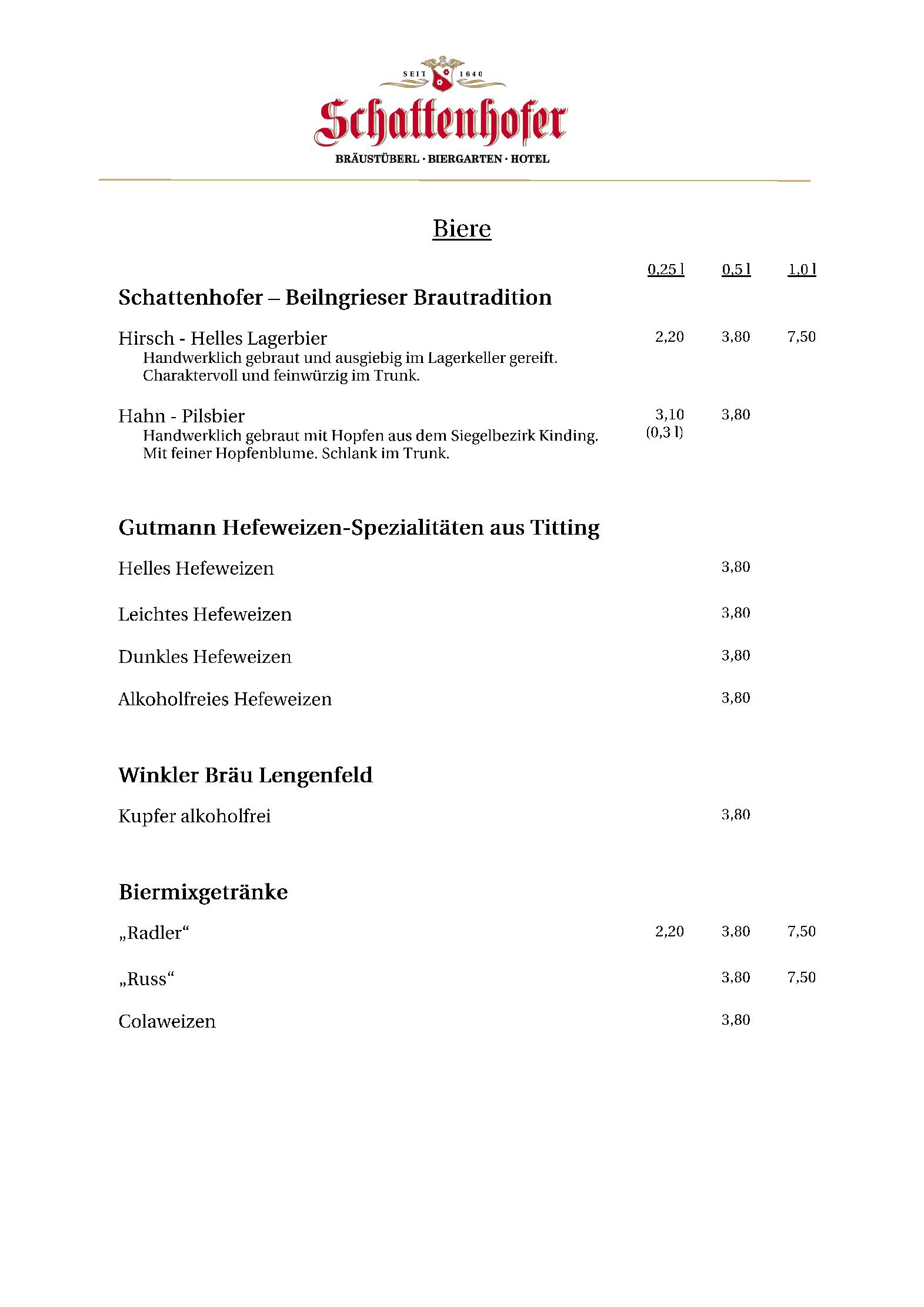 Speisekarte Bräustüberl  Biergarten Hotel Schattenhofer in Beilngries, Seite 5