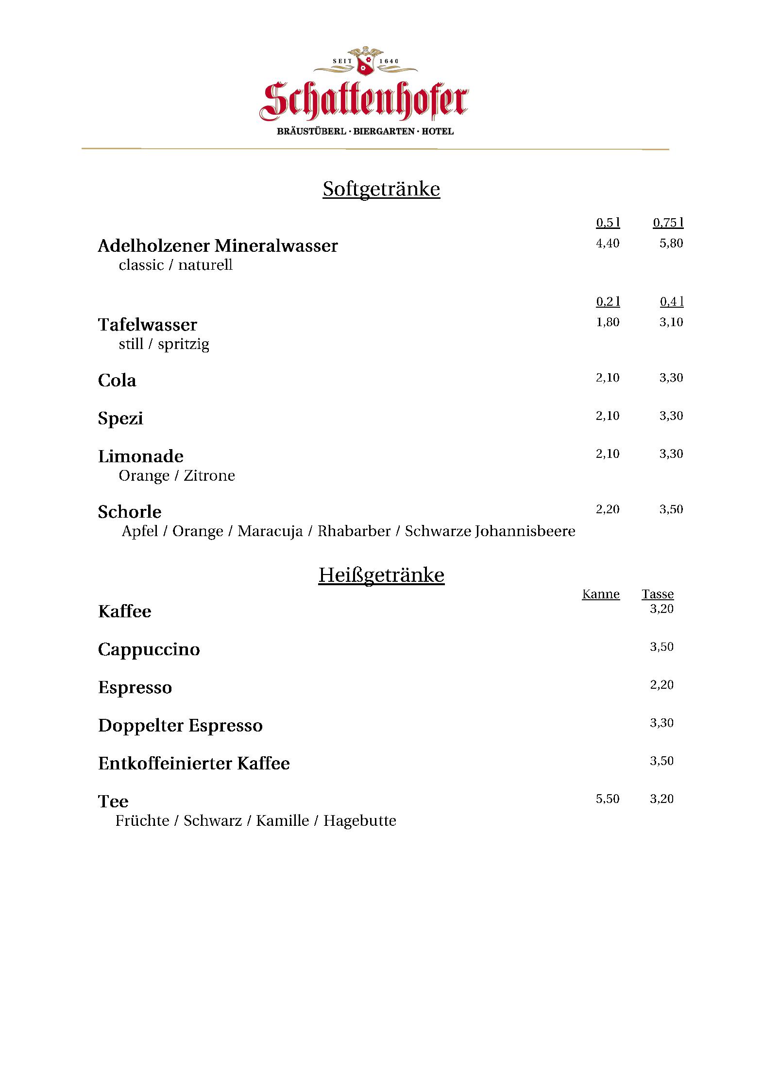 Speisekarte Bräustüberl  Biergarten Hotel Schattenhofer in Beilngries, Seite 6