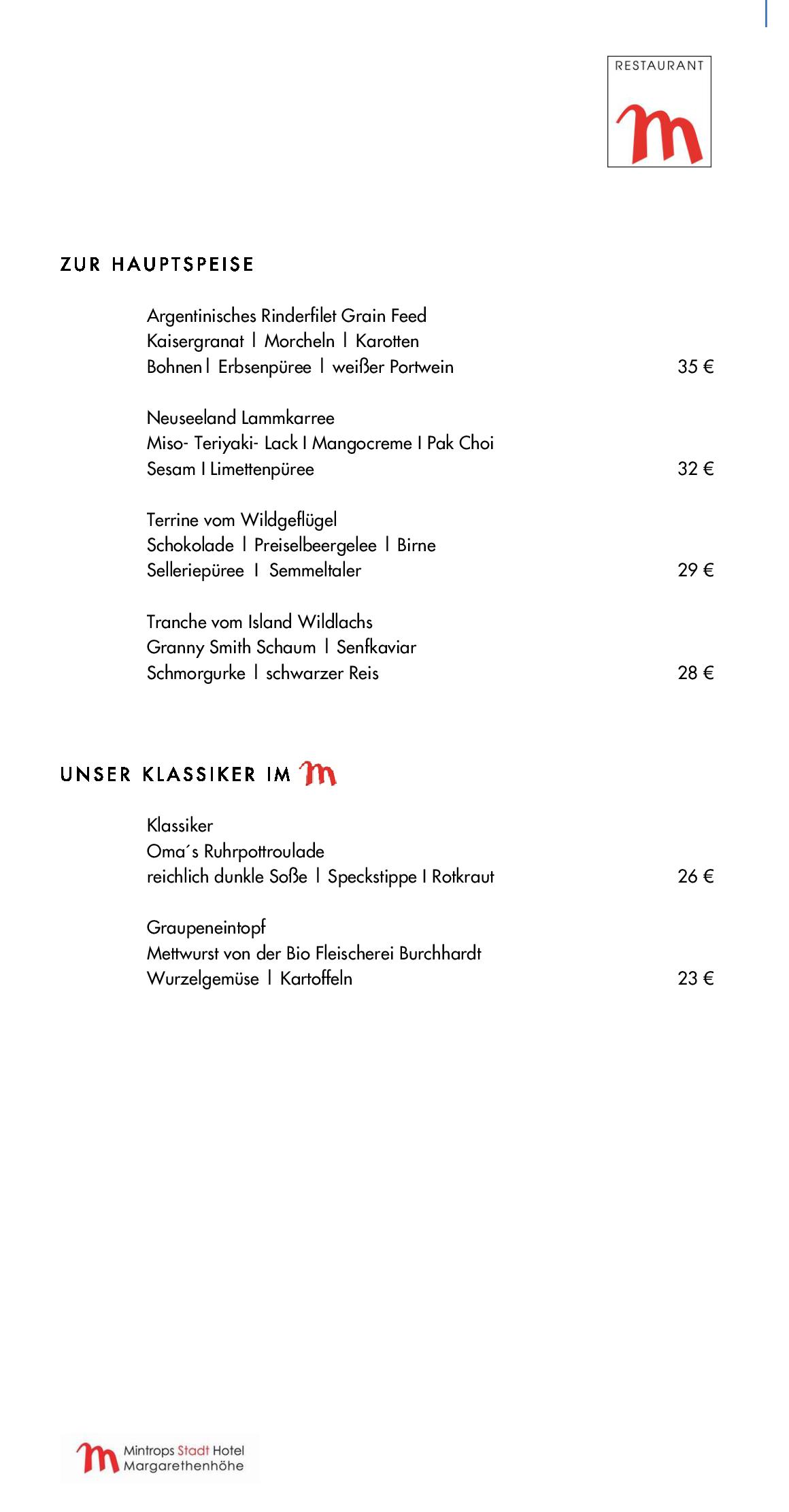 Speisekarte Mintrops Stadt Hotel - Restaurant M in Essen, Seite 91