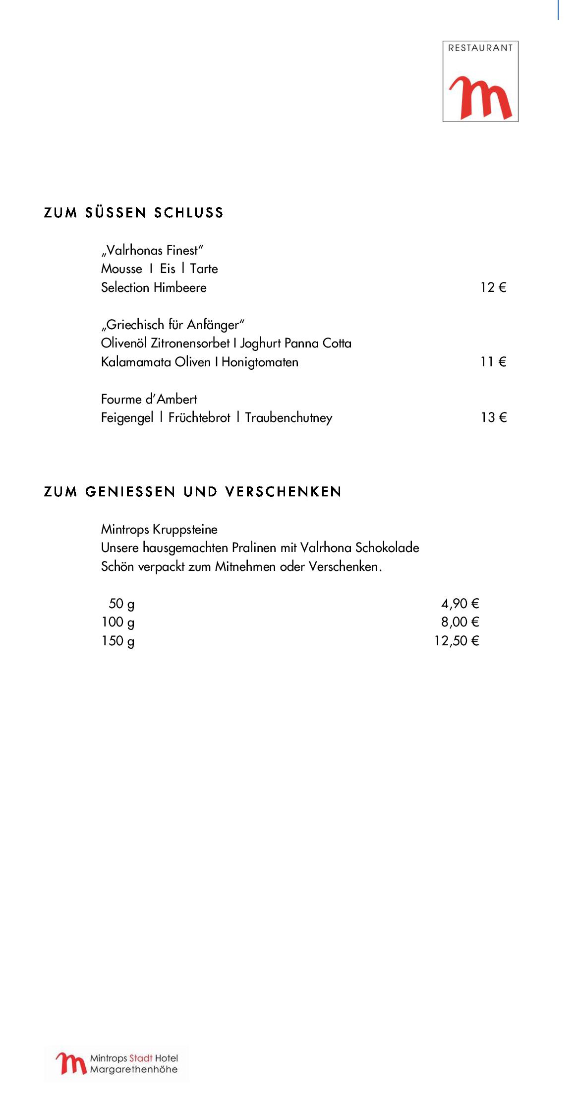 Speisekarte Mintrops Stadt Hotel - Restaurant M in Essen, Seite 92