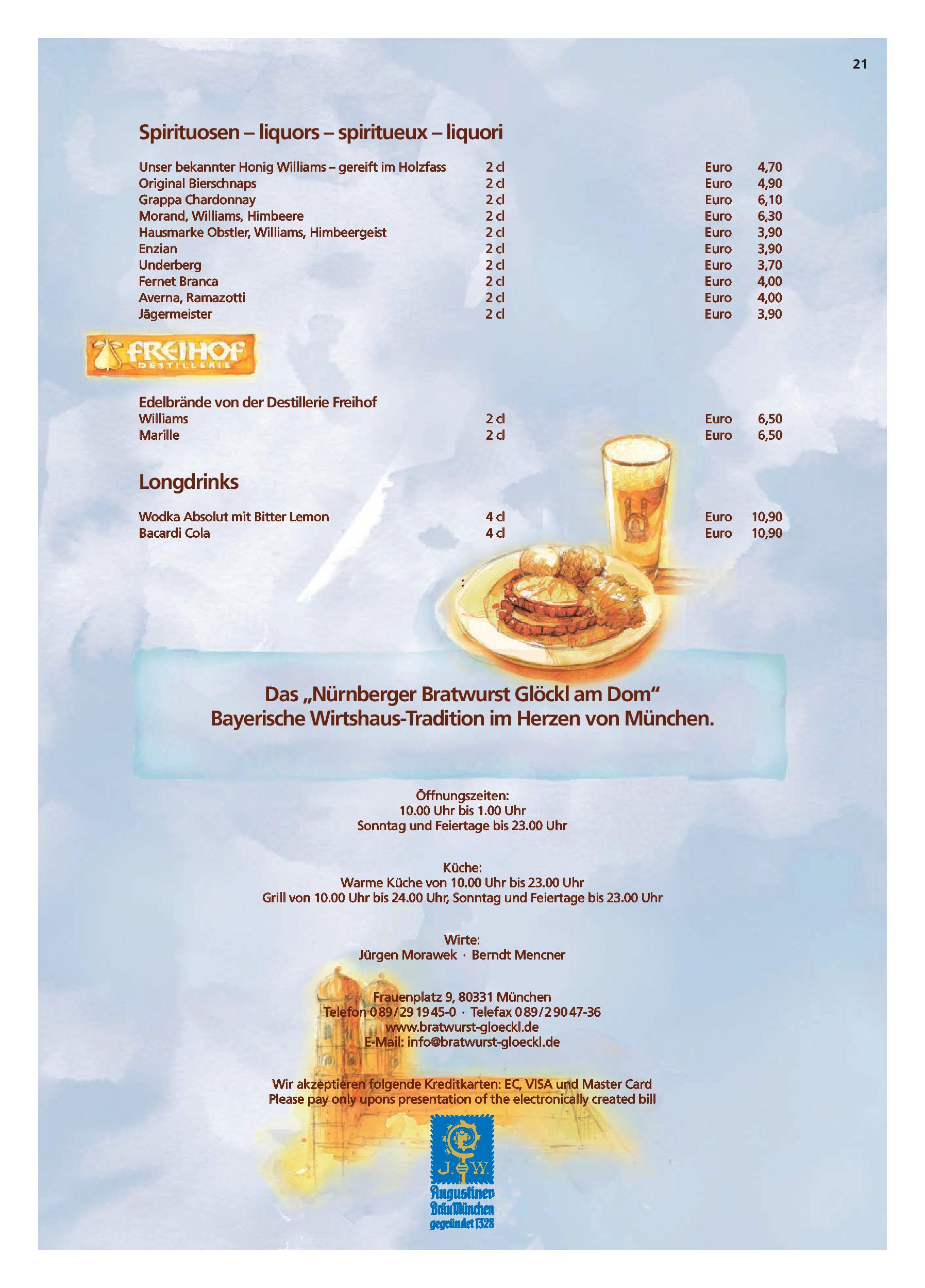 Speisekarte Nürnberger Bratwurst Glöckl am Dom in München, Seite 20
