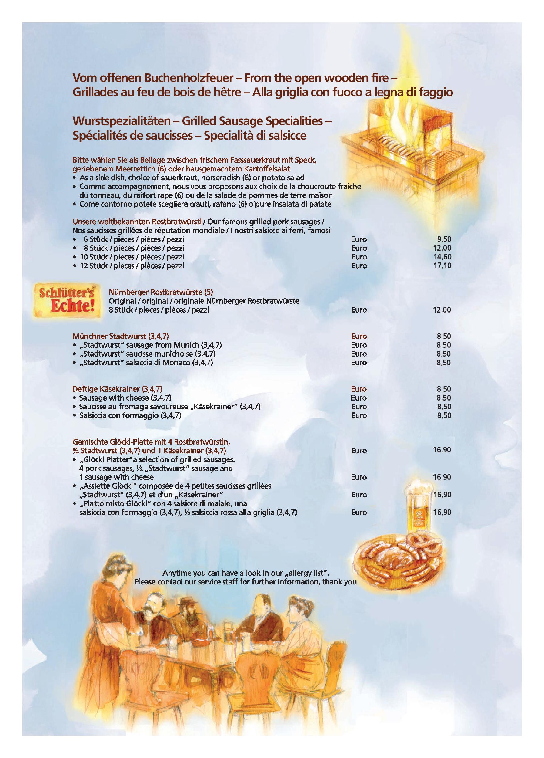 Speisekarte Nürnberger Bratwurst Glöckl am Dom in München, Seite 10
