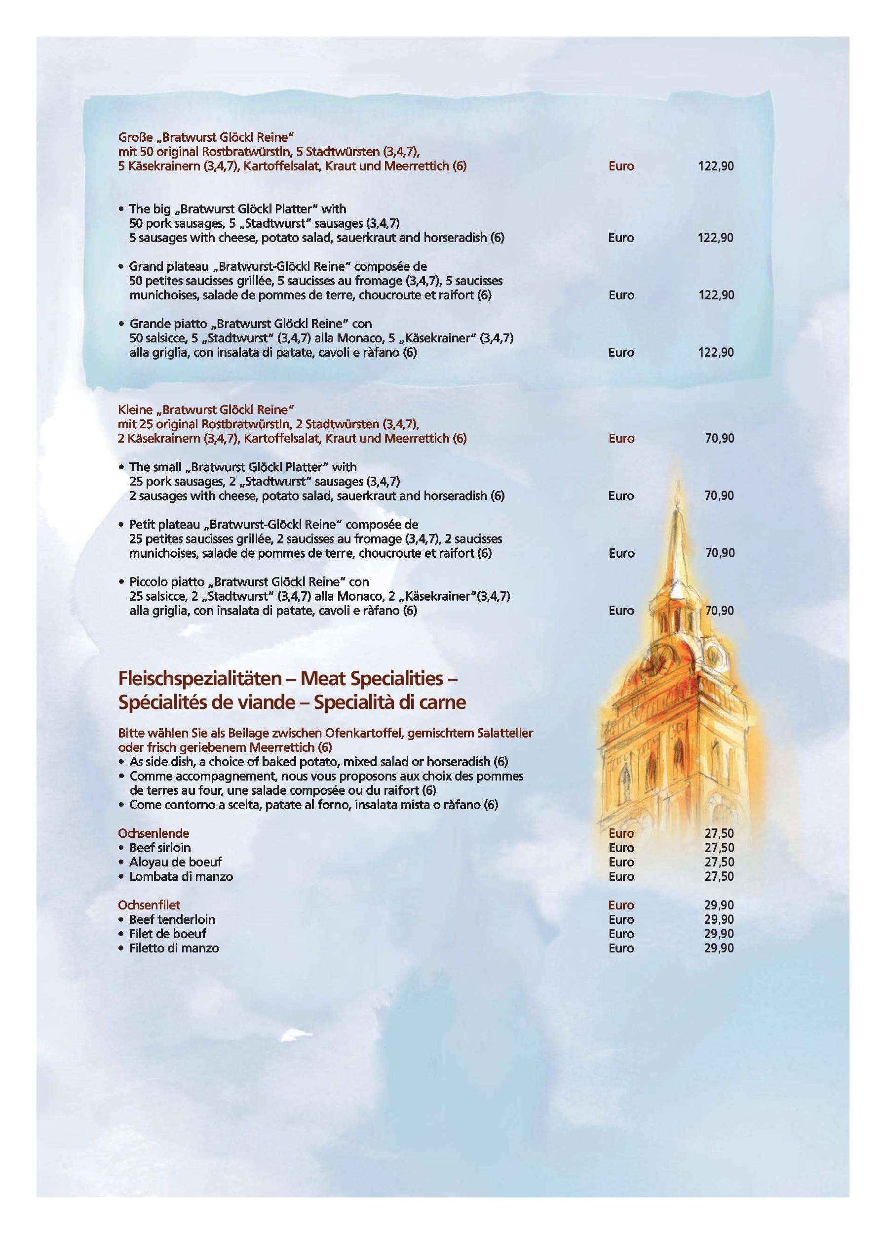 Speisekarte Nürnberger Bratwurst Glöckl am Dom in München, Seite 11