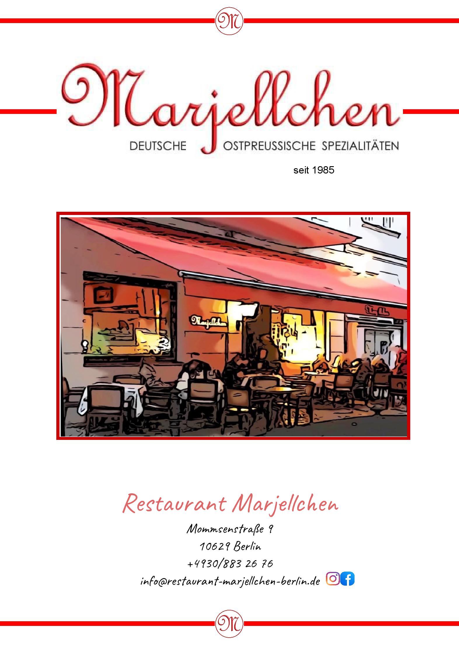 Speisekarte Marjellchen in Berlin, Seite 1
