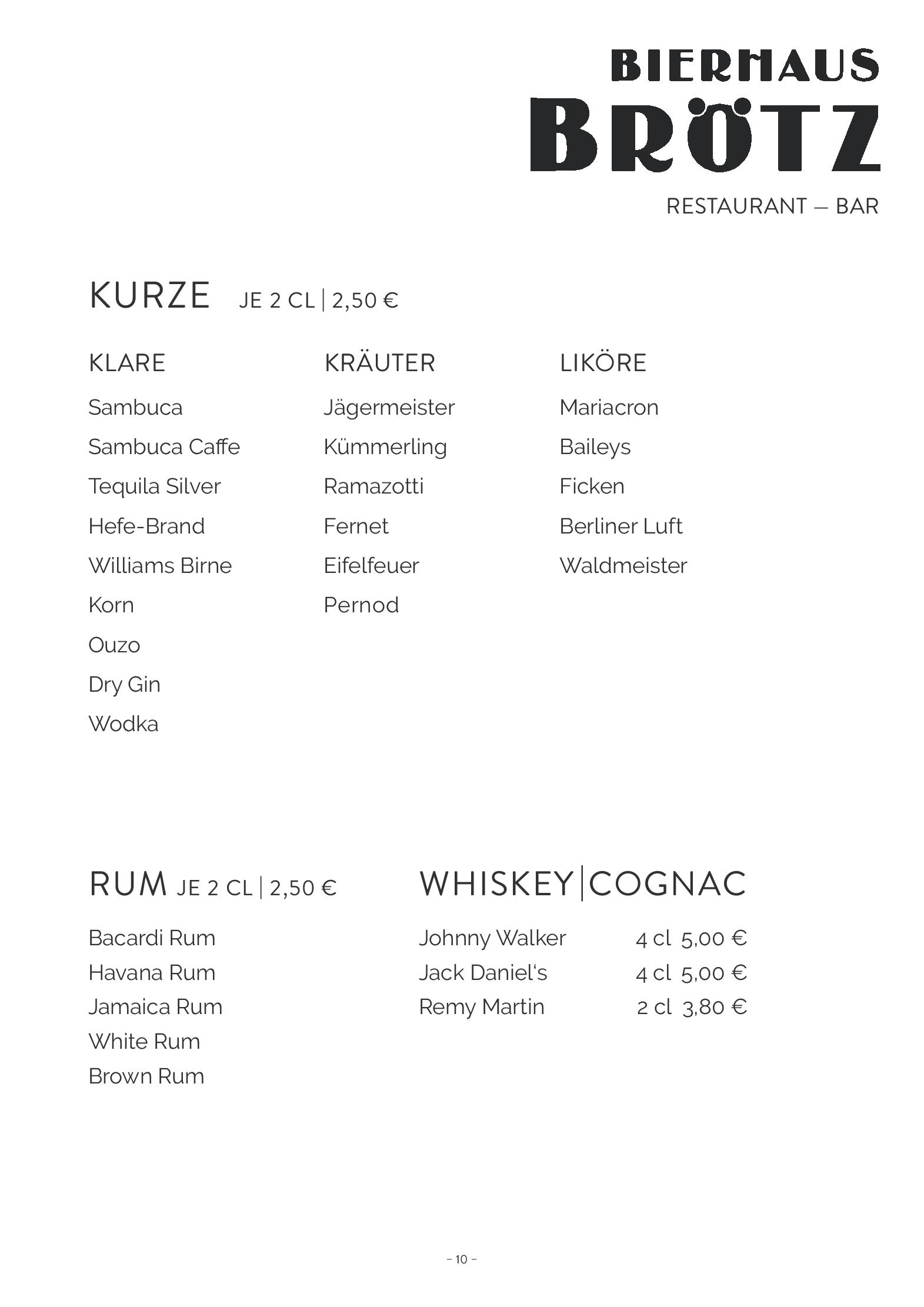 Speisekarte Bierhaus Brötz in Mayen, Seite 10