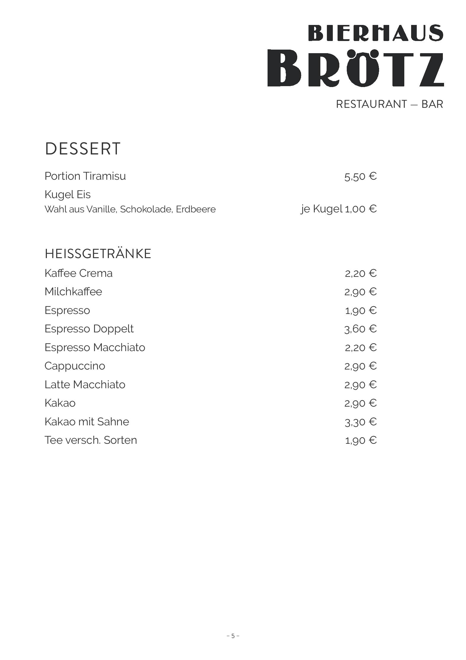 Speisekarte Bierhaus Brötz in Mayen, Seite 5