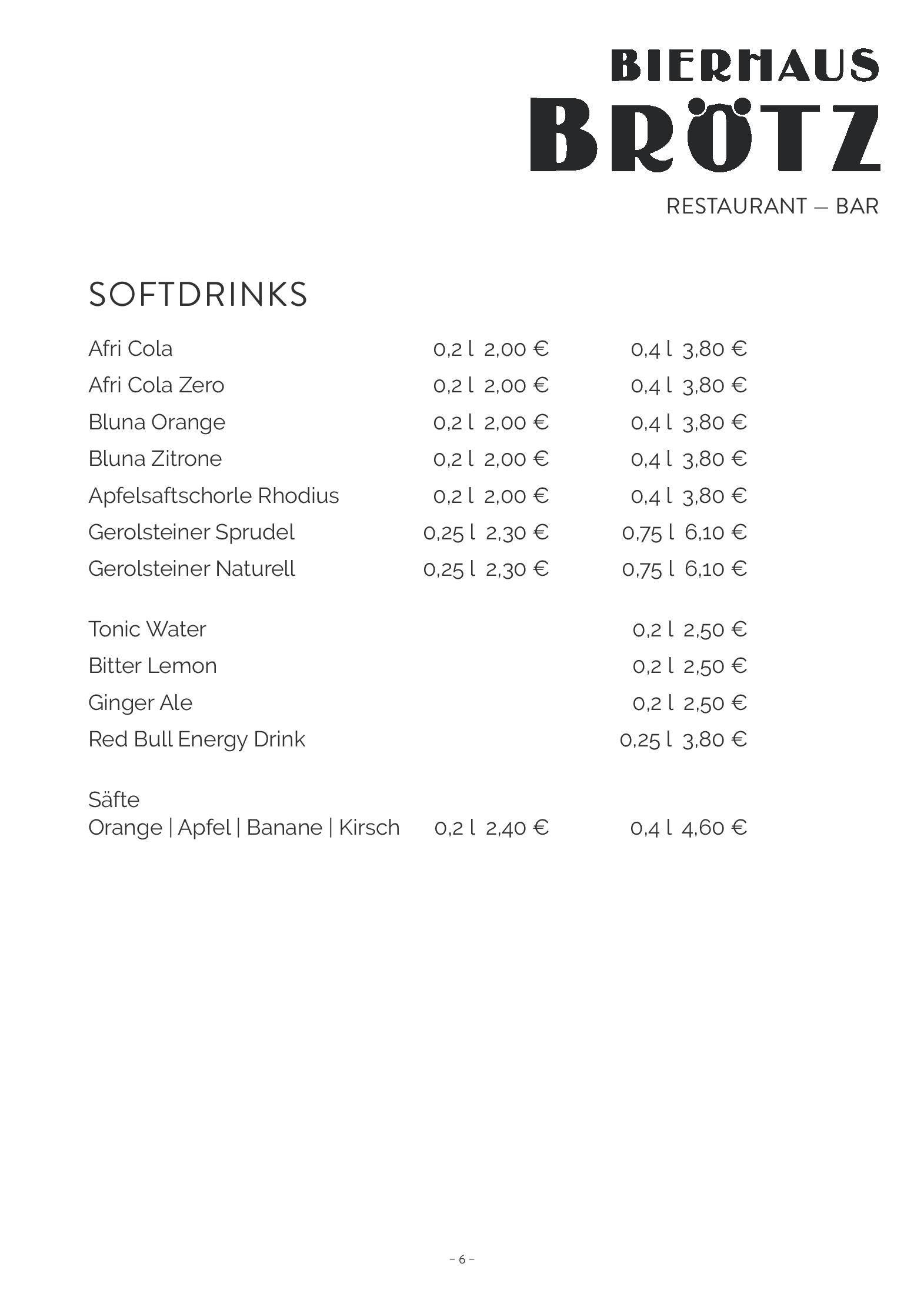 Speisekarte Bierhaus Brötz in Mayen, Seite 6