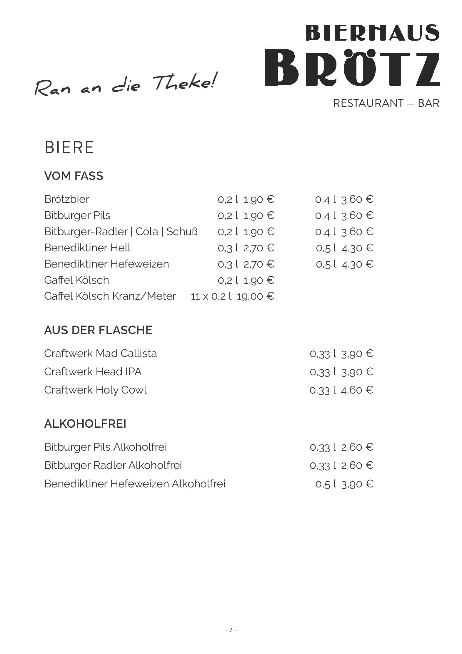 Speisekarte Bierhaus Brötz in Mayen, Seite 7