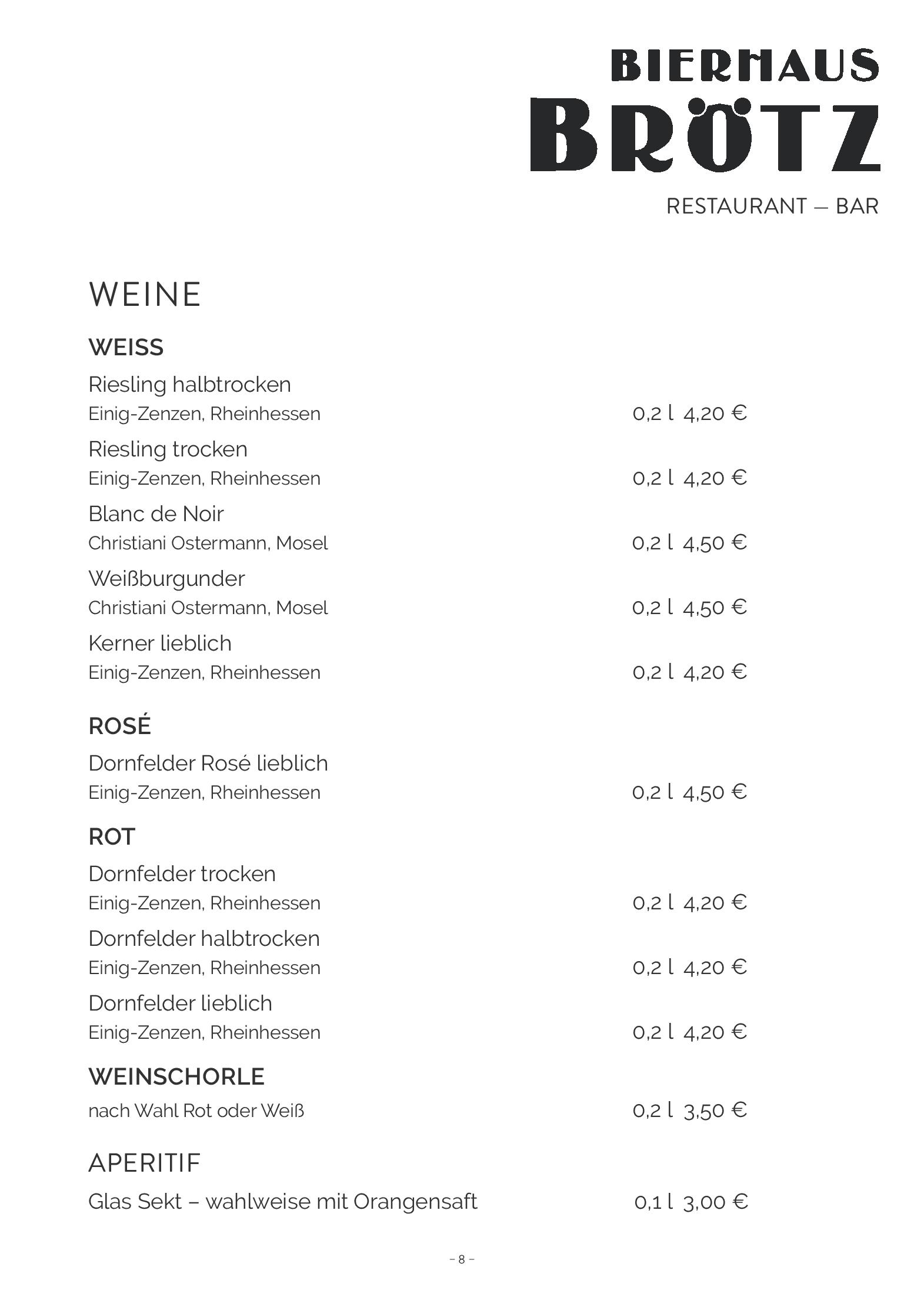 Speisekarte Bierhaus Brötz in Mayen, Seite 8