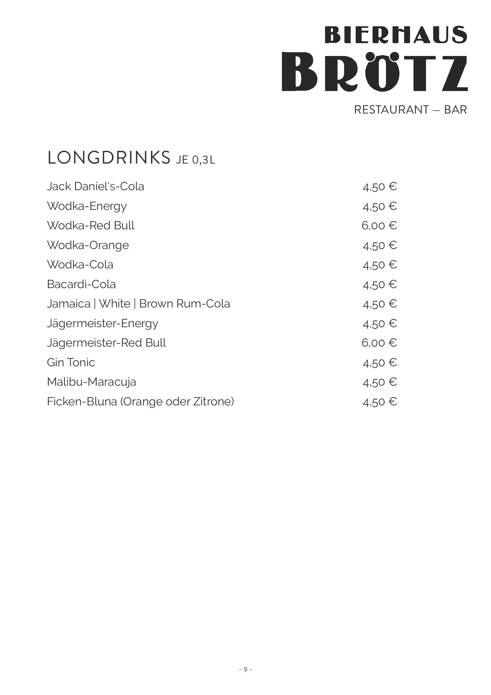 Speisekarte Bierhaus Brötz in Mayen, Seite 9