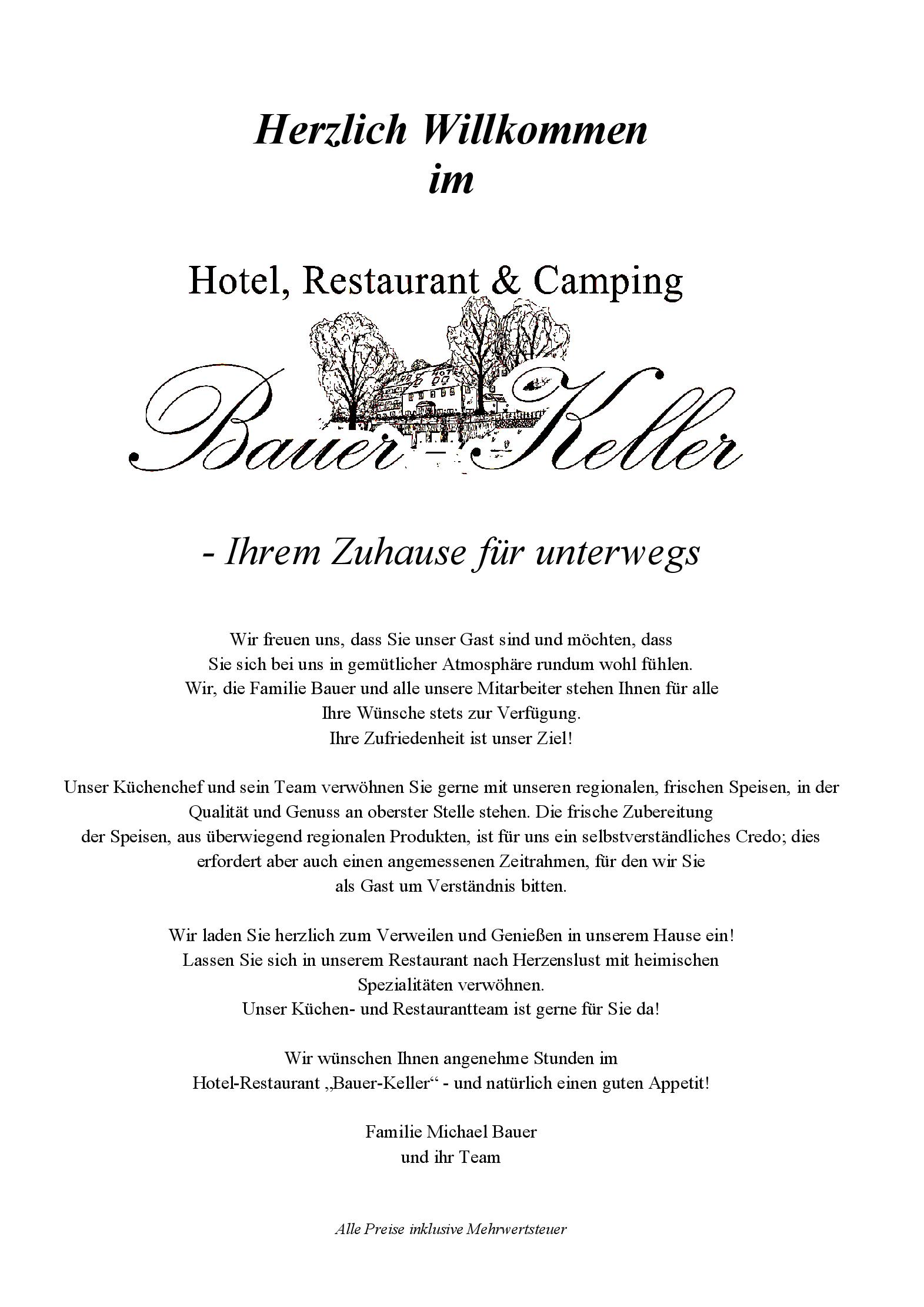 Speisekarte Hotel, Restaurant & Camping Bauer Keller in Greding, Seite 1