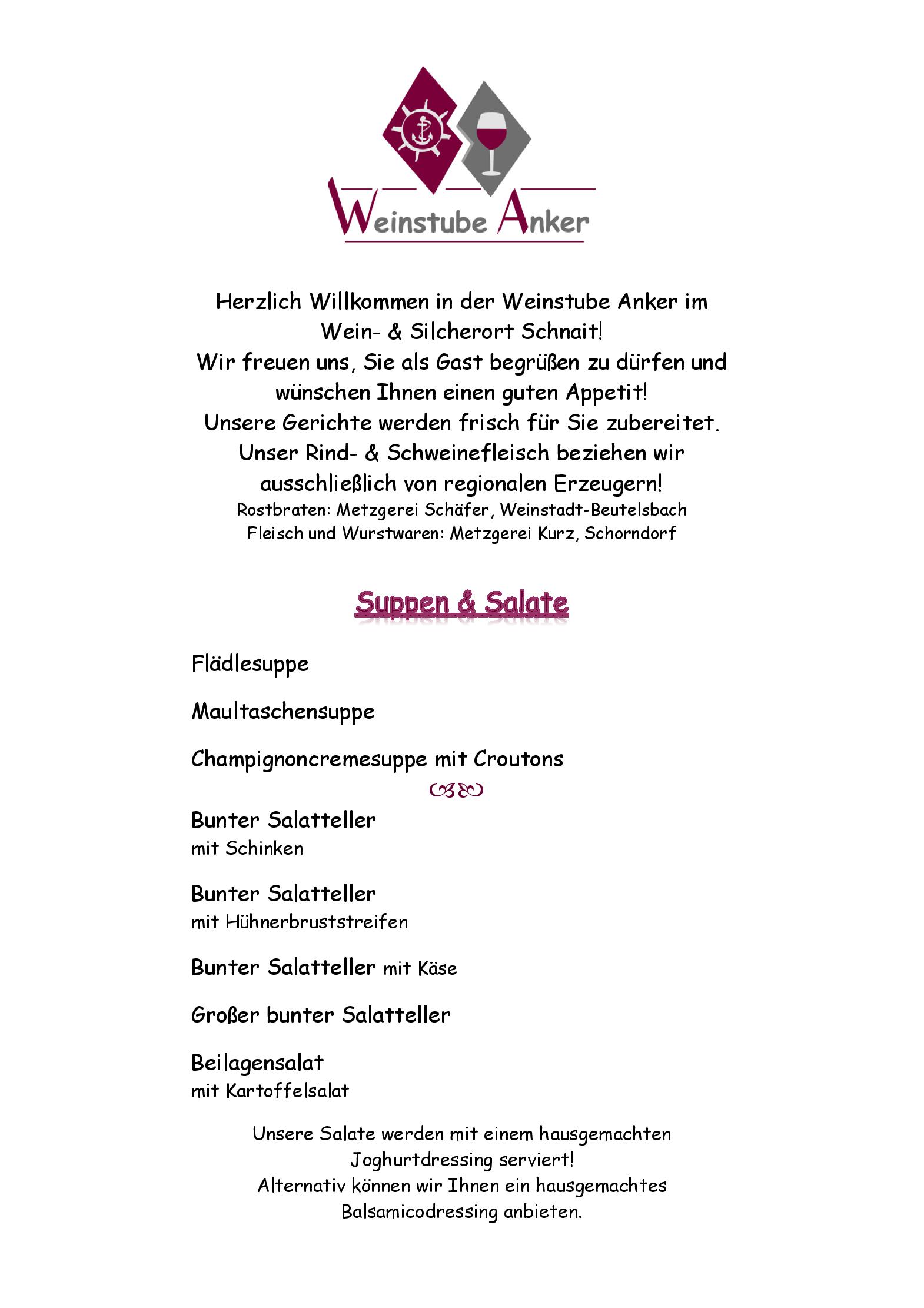 Speisekarte Weinstube Anker in Weinstadt, Seite 1