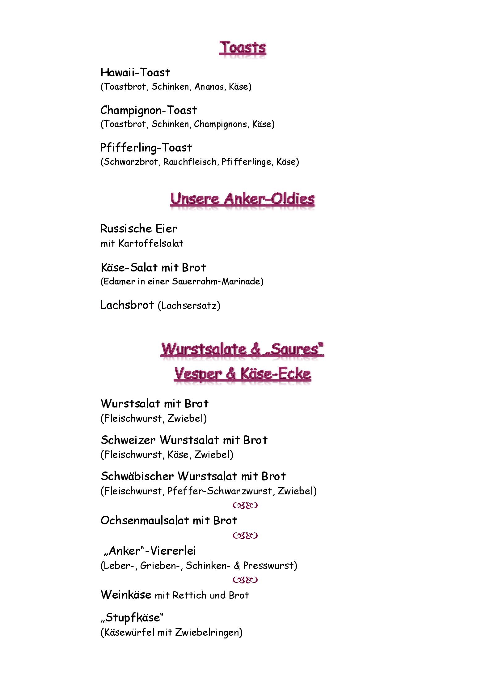 Speisekarte Weinstube Anker in Weinstadt, Seite 4