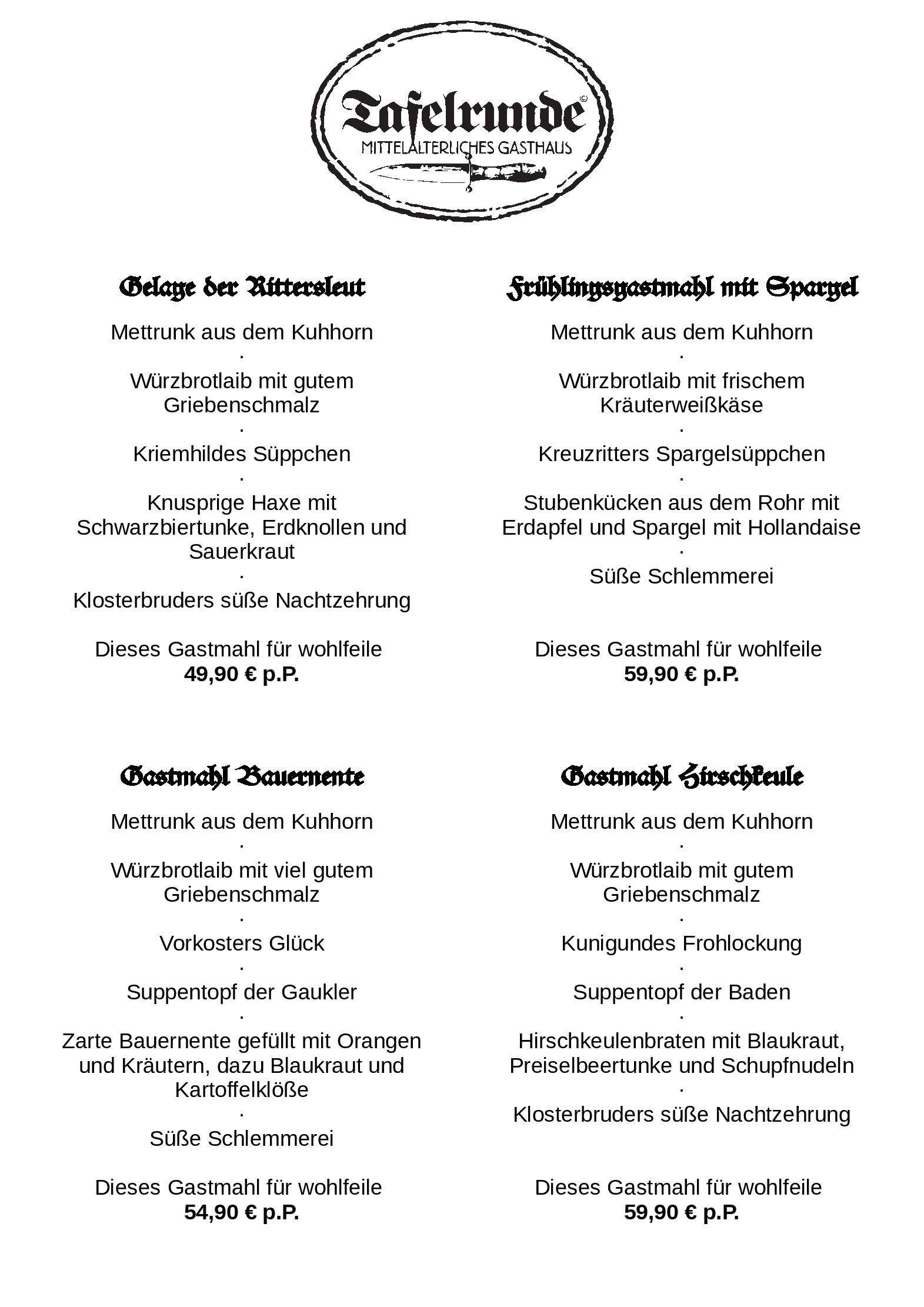 Speisekarte Tafelrunde Berlin in Berlin, Seite 1