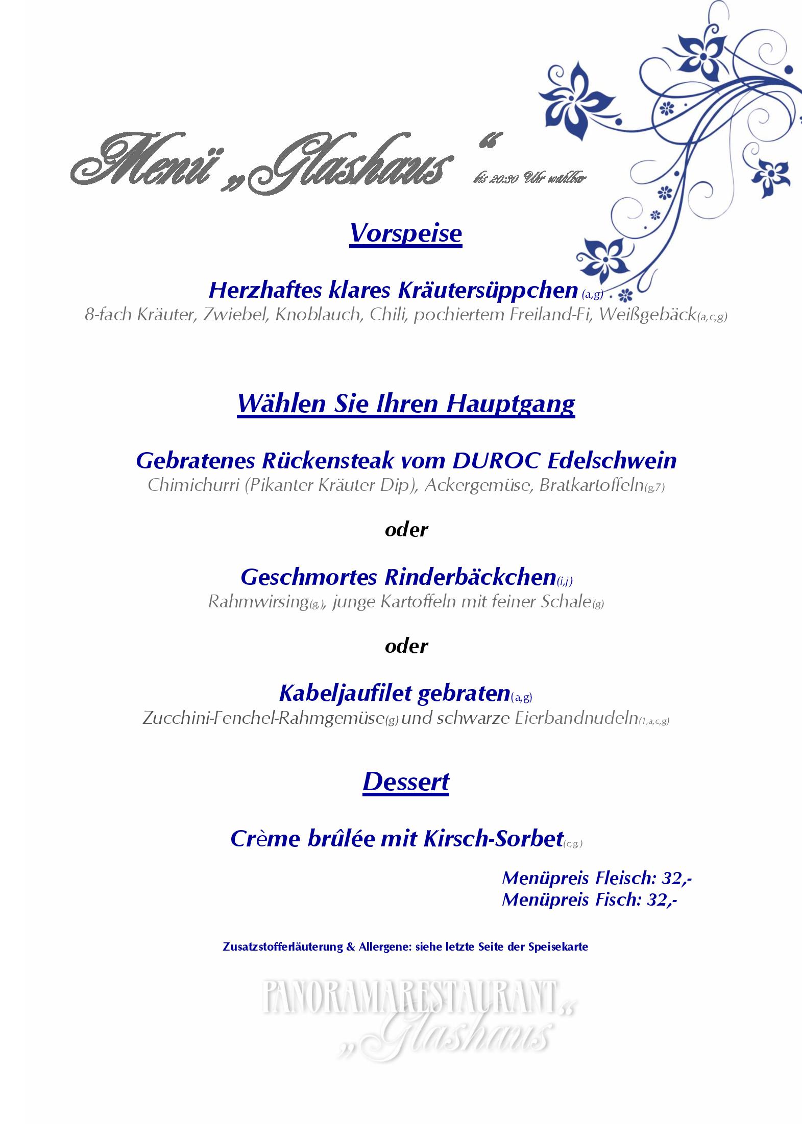 Speisekarte Panoramarestaurant Glashaus in Eibenstock, Seite 1