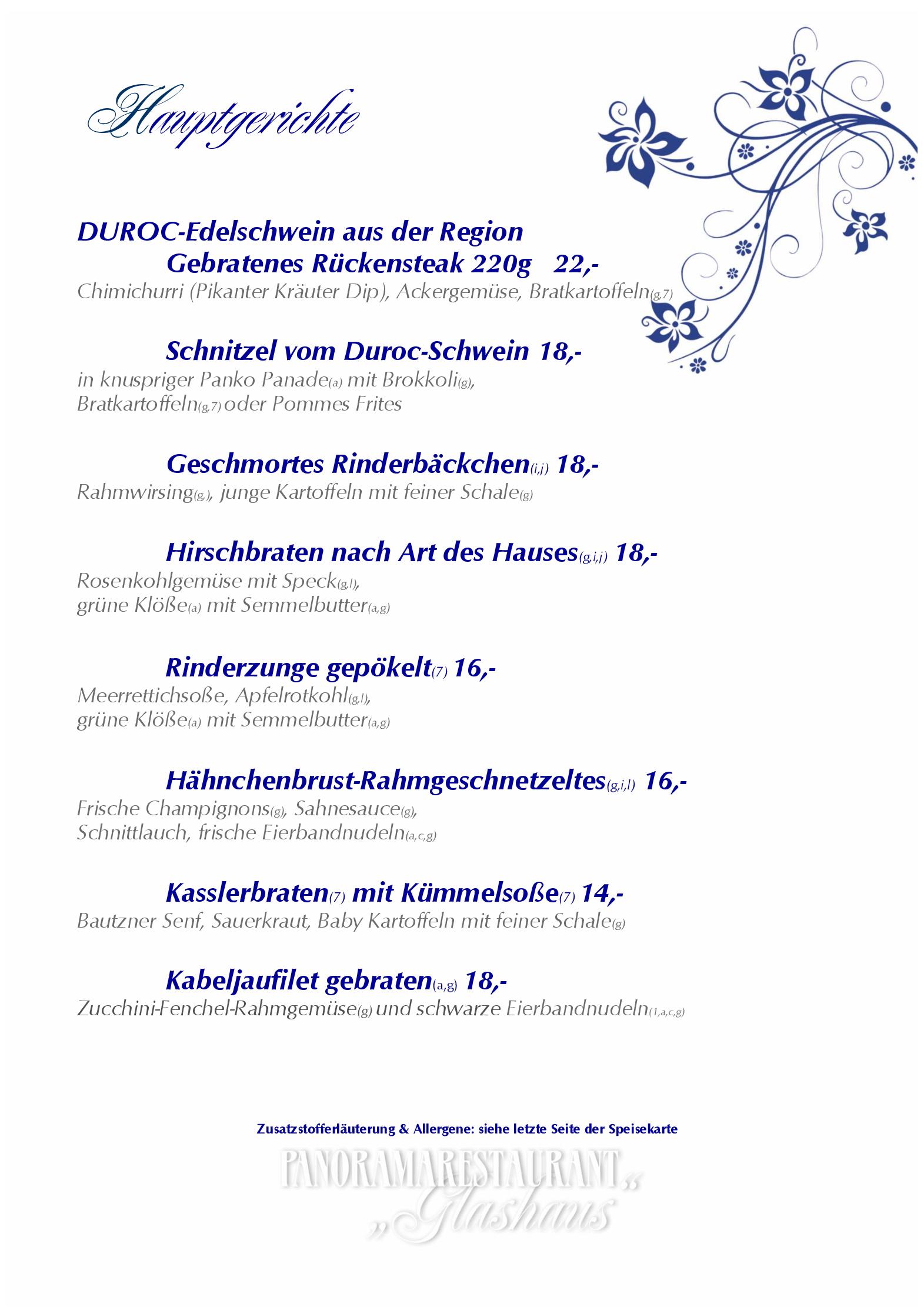 Speisekarte Panoramarestaurant Glashaus in Eibenstock, Seite 3