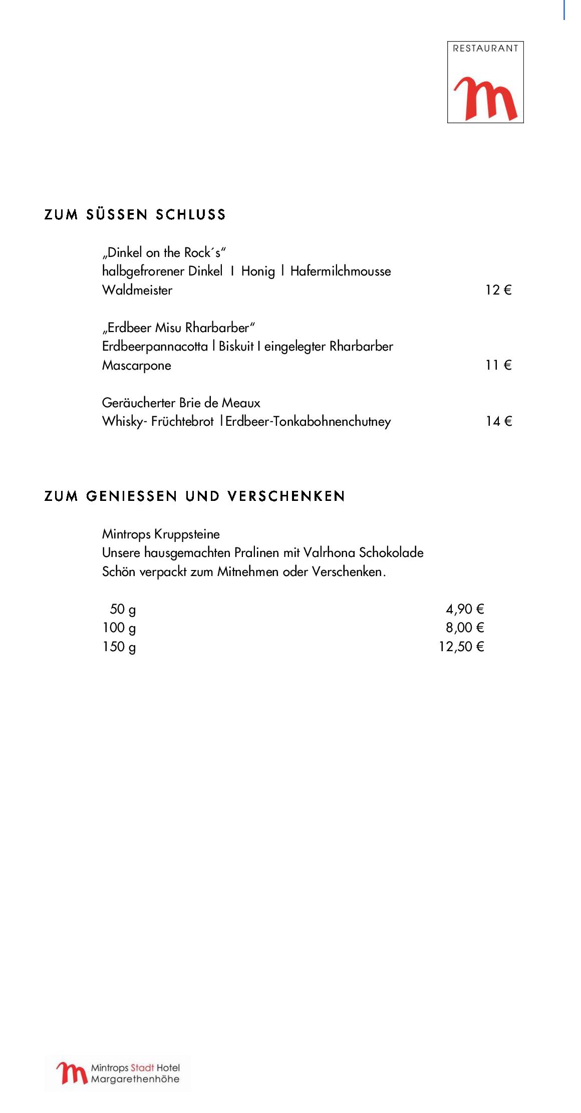 Speisekarte Mintrops Stadt Hotel - Restaurant M in Essen, Seite 100