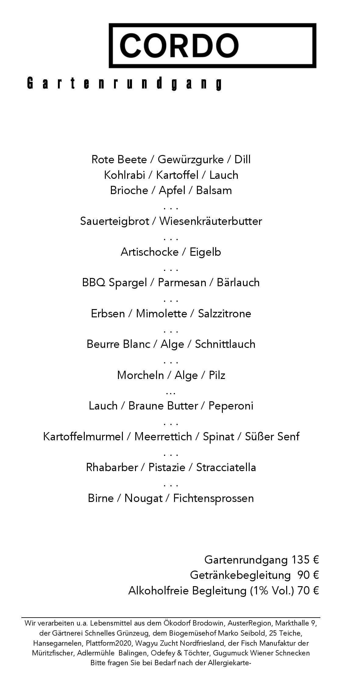 Speisekarte Cordo in Berlin, Seite 1