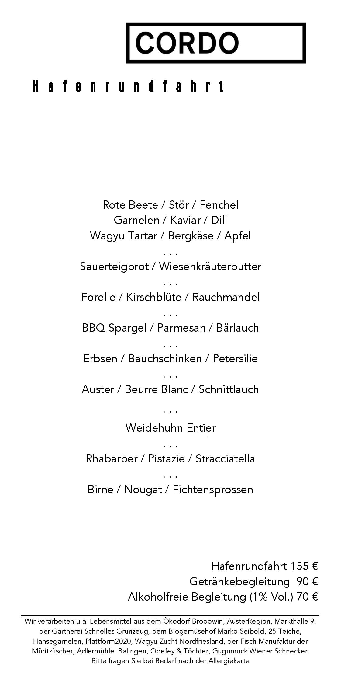 Speisekarte Cordo in Berlin, Seite 2