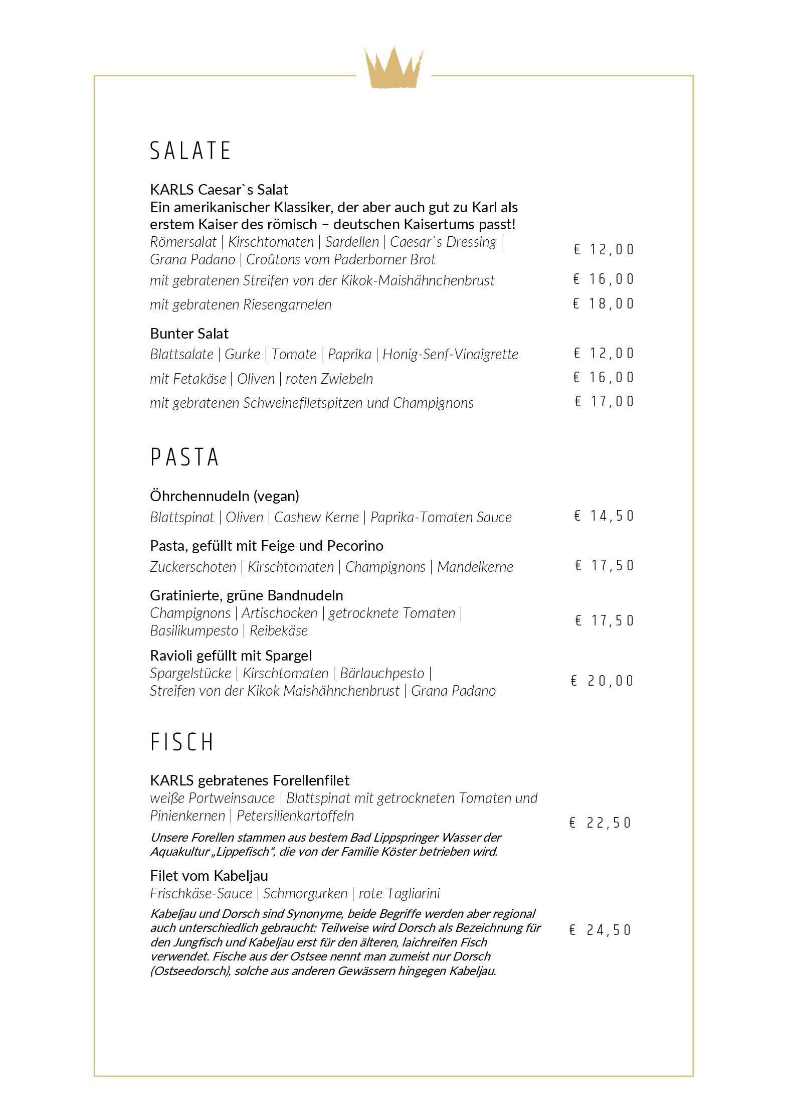 Speisekarte karl - Restaurant am Park  in Bad Lippspringe, Seite 8