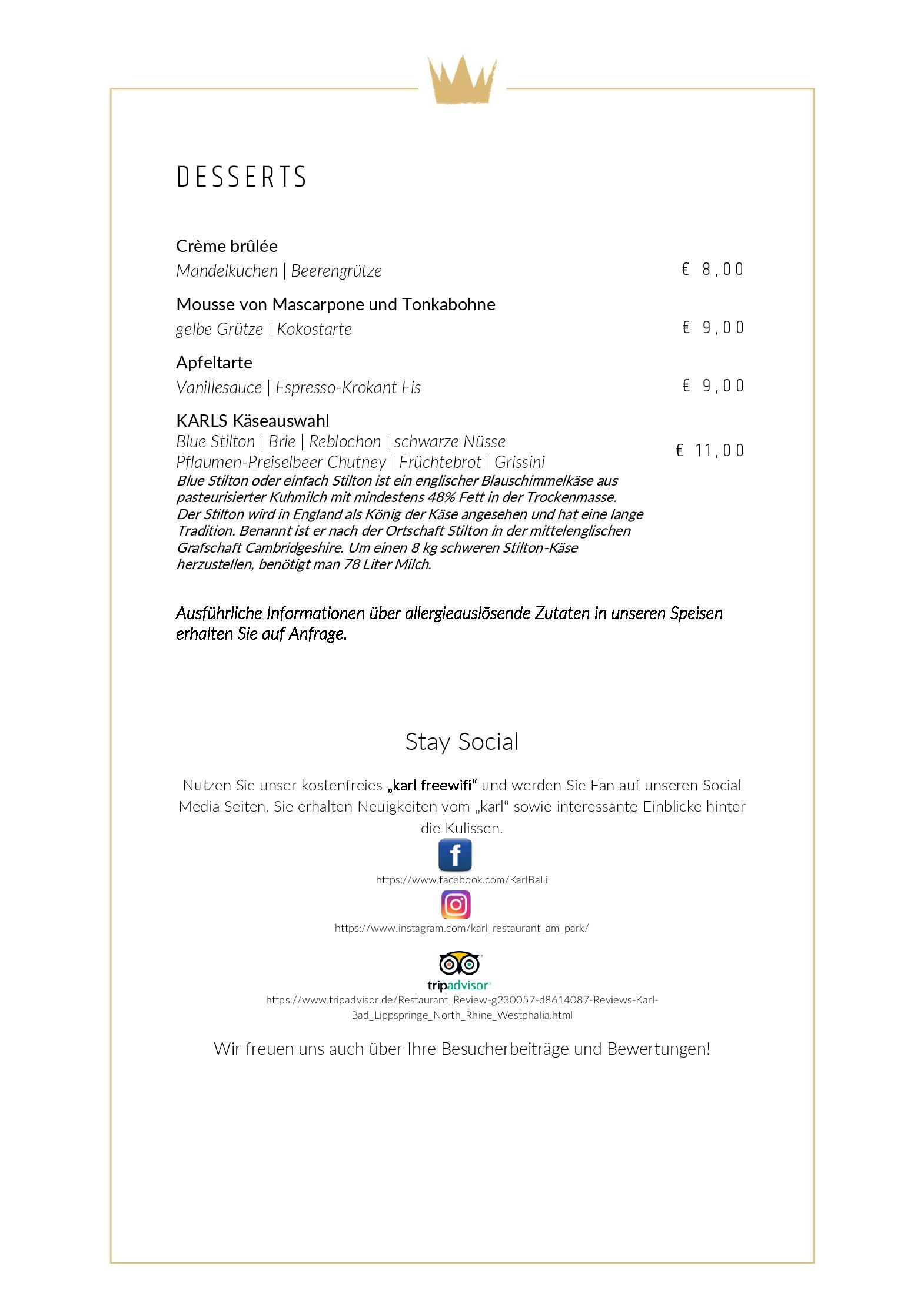Speisekarte karl - Restaurant am Park  in Bad Lippspringe, Seite 10