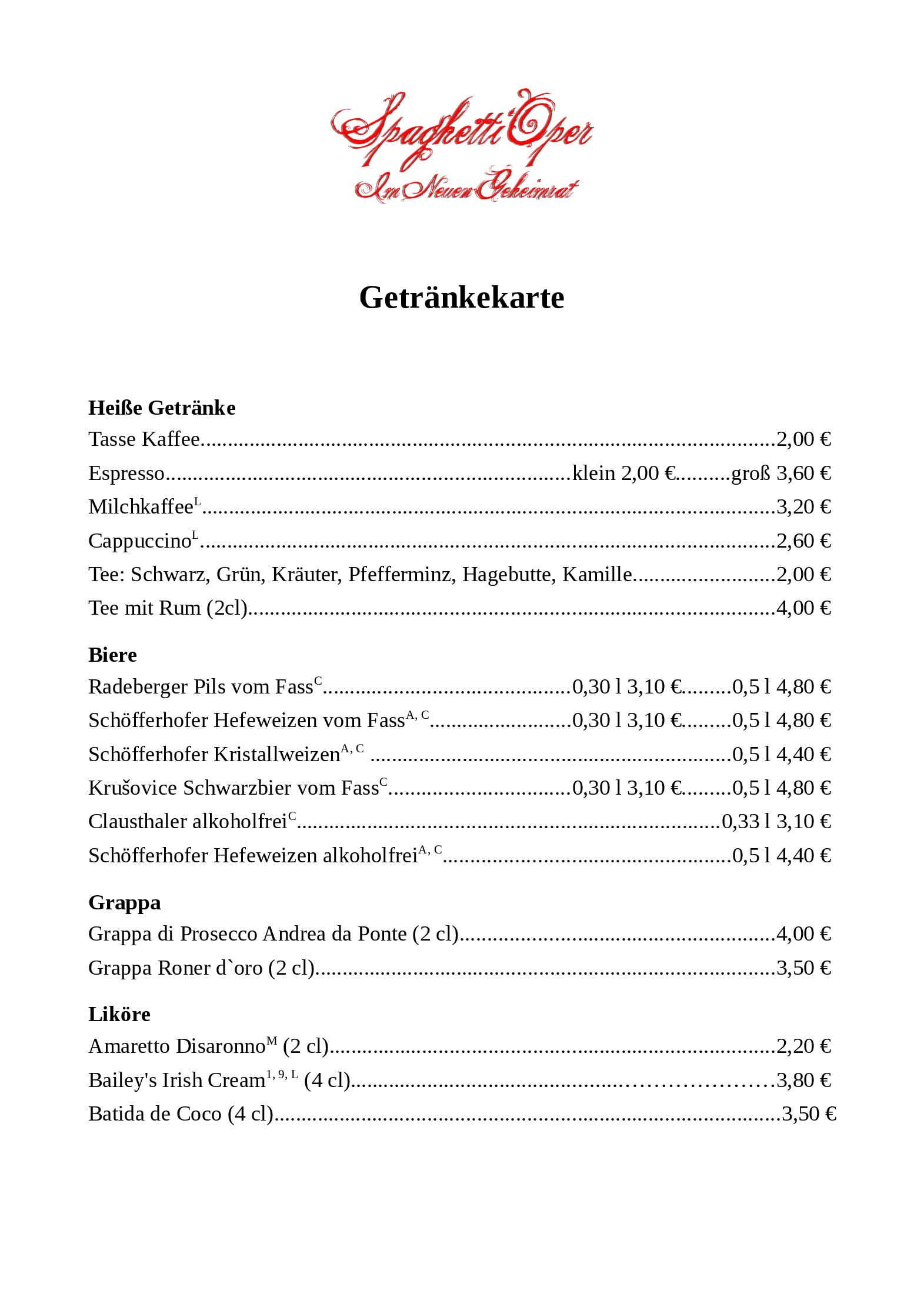 Speisekarte Spaghetti Oper in Mannheim, Seite 11