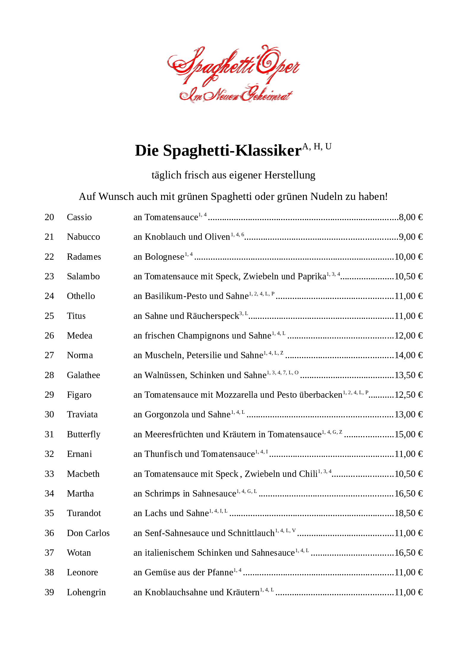 Speisekarte Spaghetti Oper in Mannheim, Seite 8