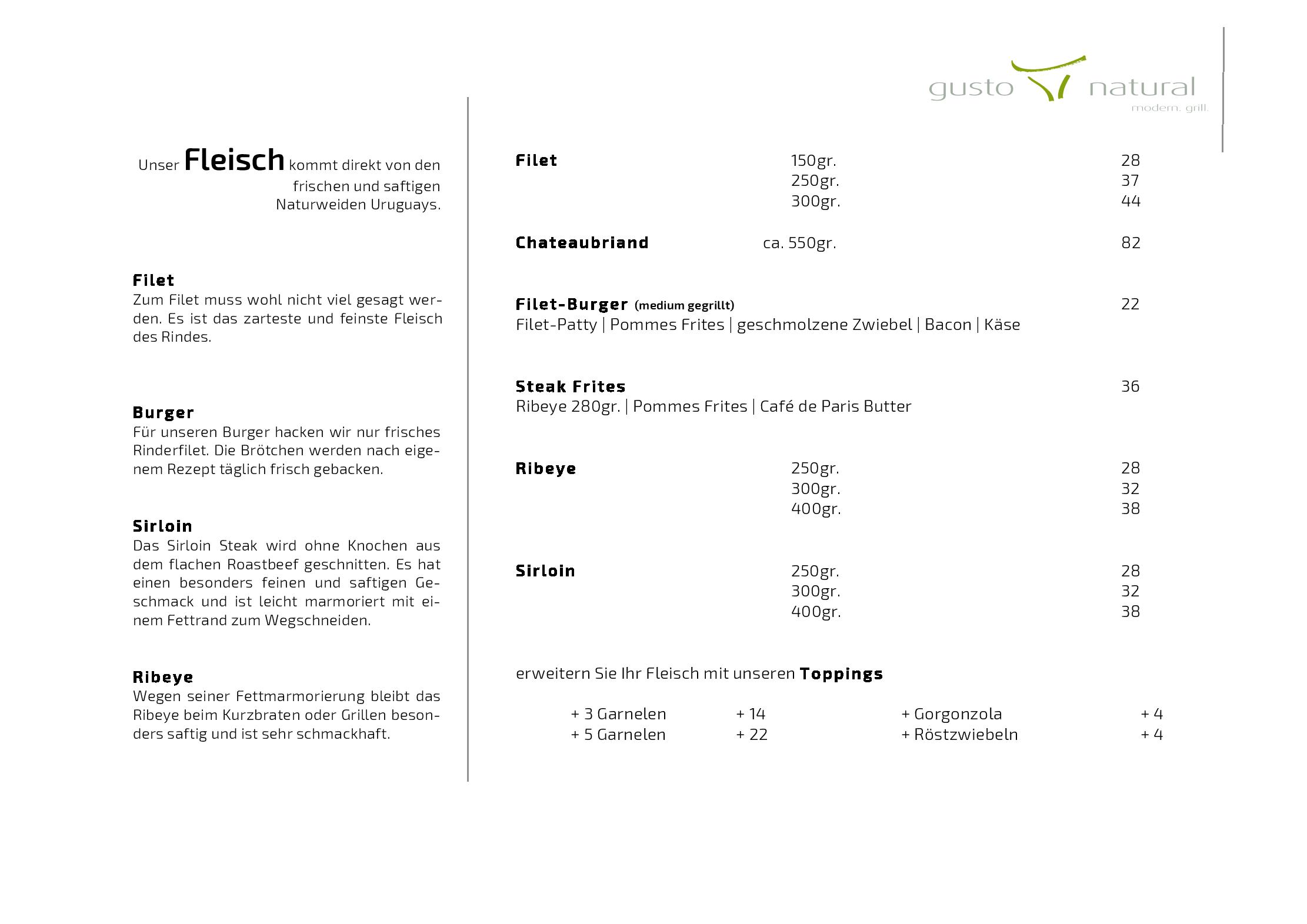 Speisekarte Gusto Natural modern. grill. in Nürnberg, Seite 2