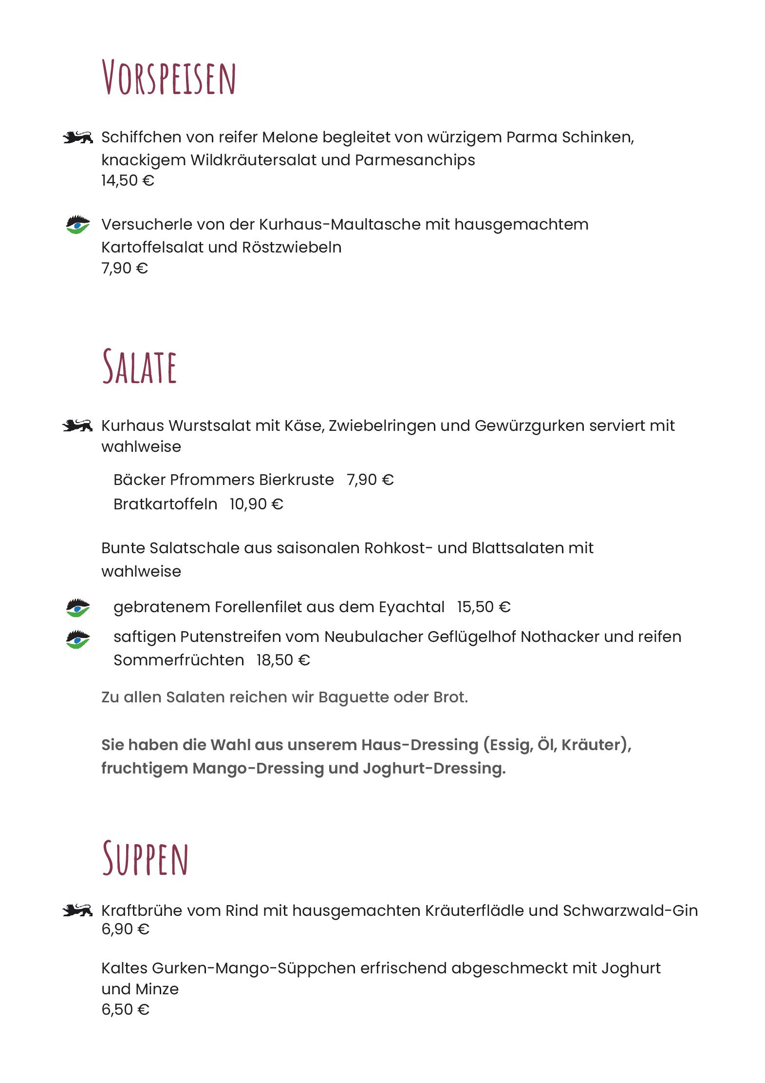 Speisekarte Parkrestaurant im Kurhaus in Bad Liebenzell, Seite 3