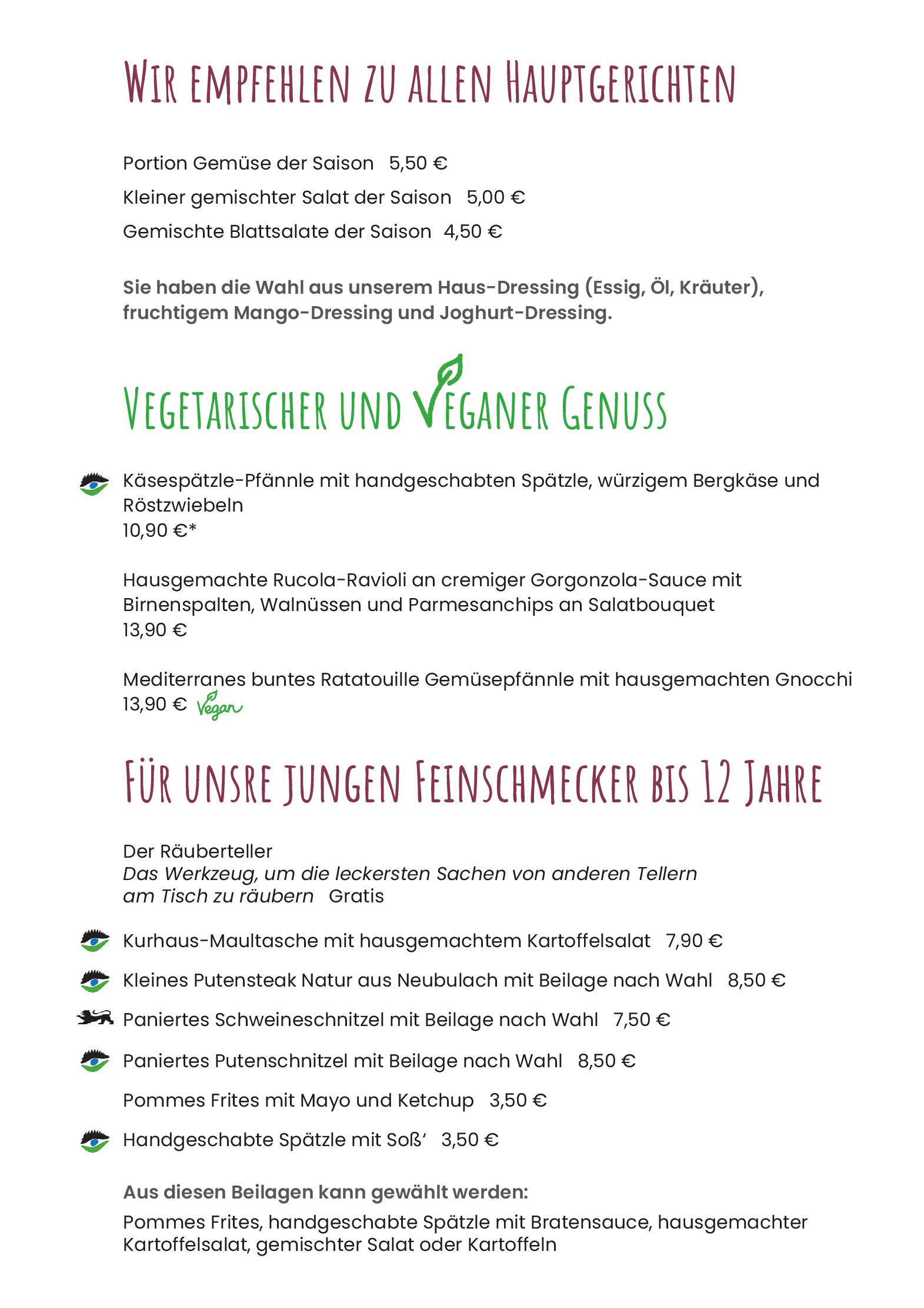 Speisekarte Parkrestaurant im Kurhaus in Bad Liebenzell, Seite 5