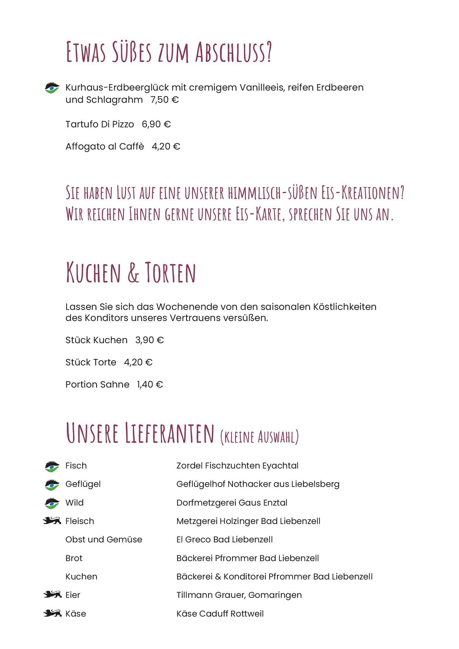 Speisekarte Parkrestaurant im Kurhaus in Bad Liebenzell, Seite 6