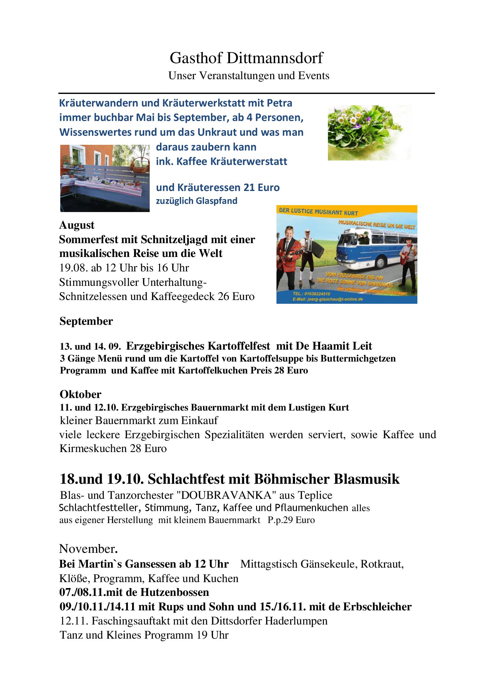 Speisekarte Gasthof Dittmannsdorf in Pfaffroda, Seite 1