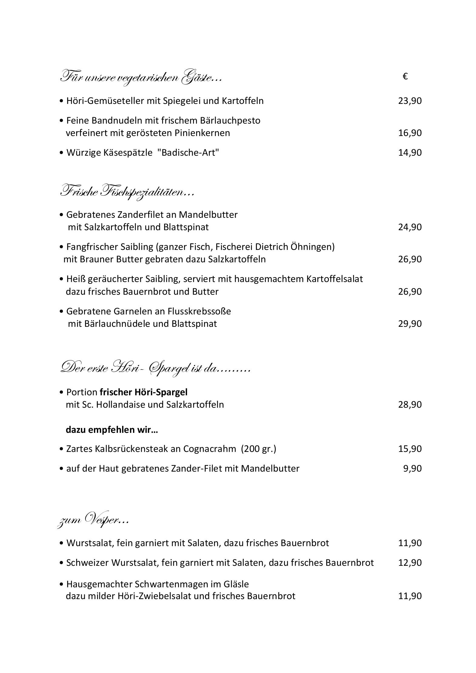 Speisekarte Hotel Gasthaus Hirschen in Gaienhofen, Seite 3