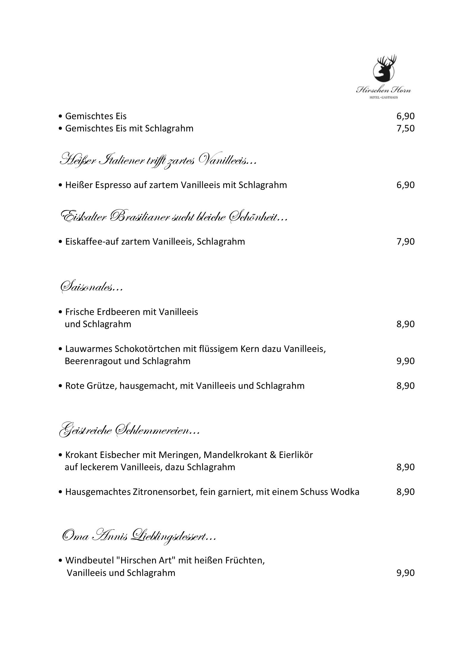Speisekarte Hotel Gasthaus Hirschen in Gaienhofen, Seite 4