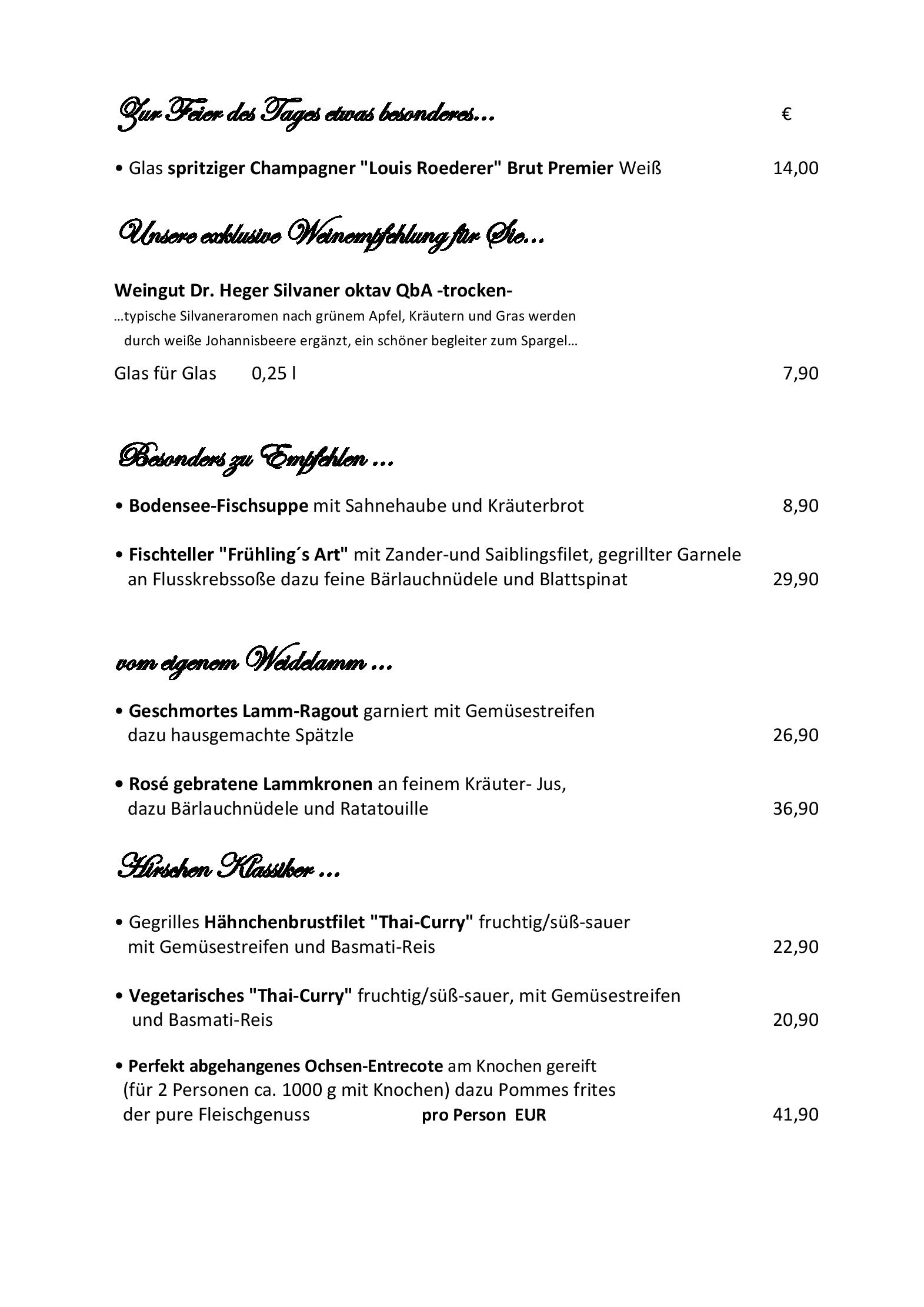 Speisekarte Hotel Gasthaus Hirschen in Gaienhofen, Seite 5