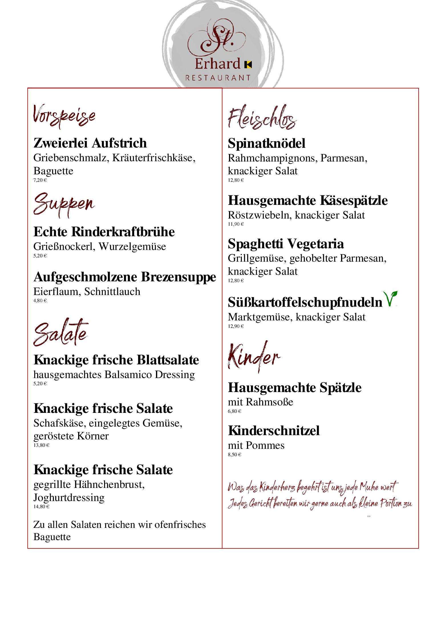 Speisekarte Restaurant St. Erhard im Kolpinghaus in Regensburg, Seite 1