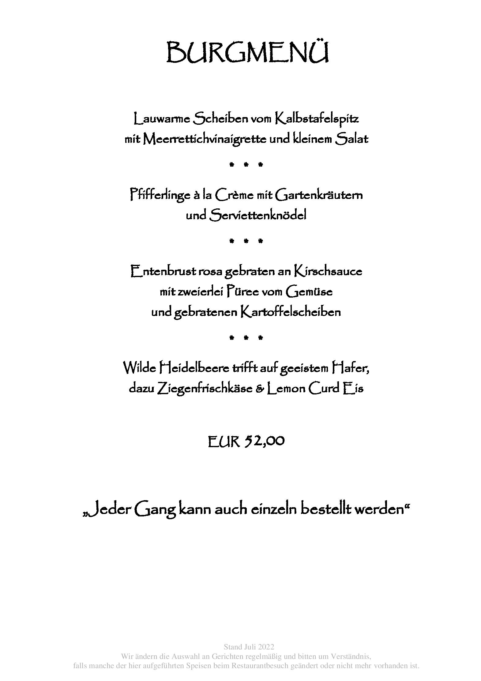 Speisekarte Burg Windeck Hotel- und Restaurant in Bühl, Seite 2