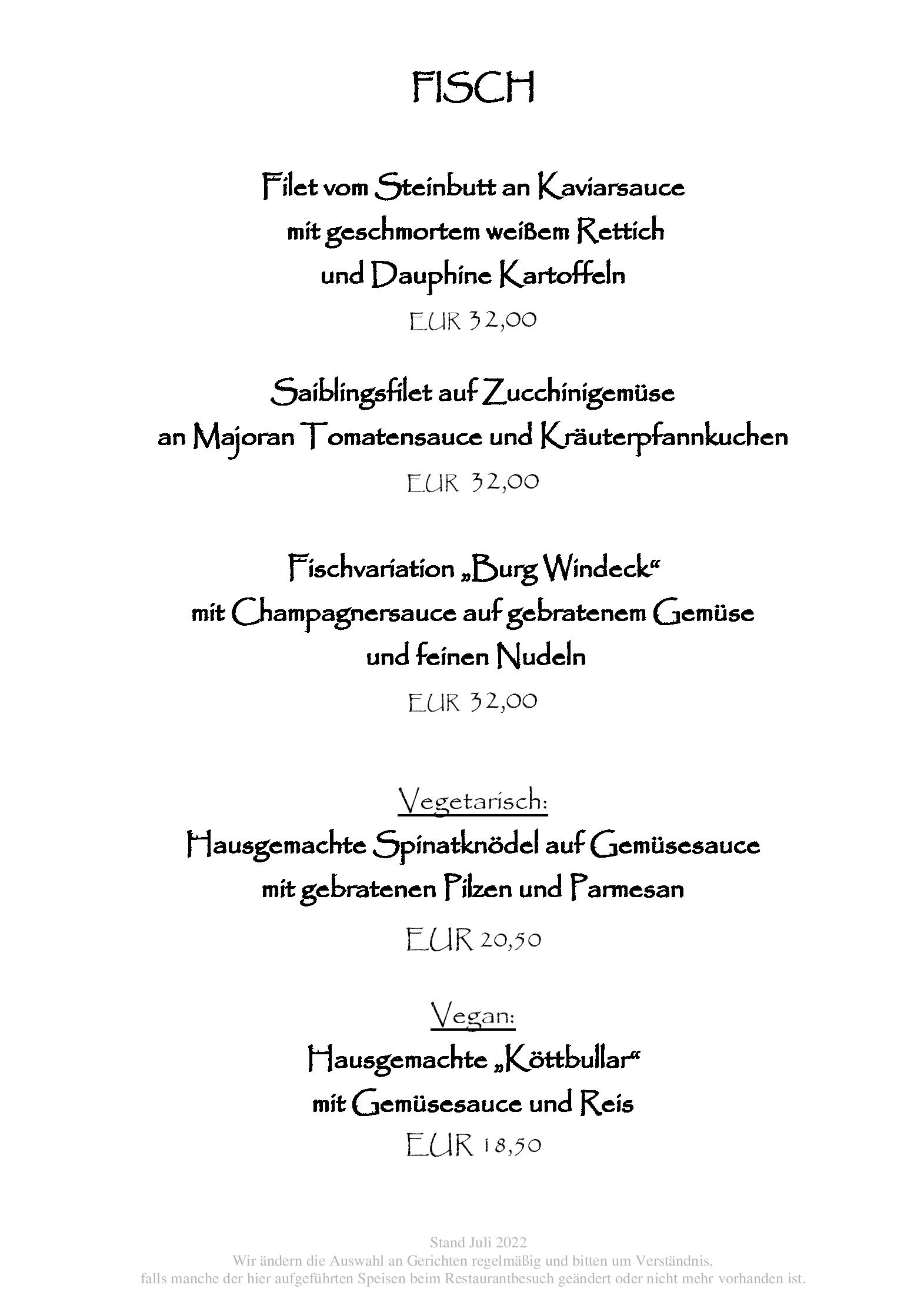 Speisekarte Burg Windeck Hotel- und Restaurant in Bühl, Seite 5