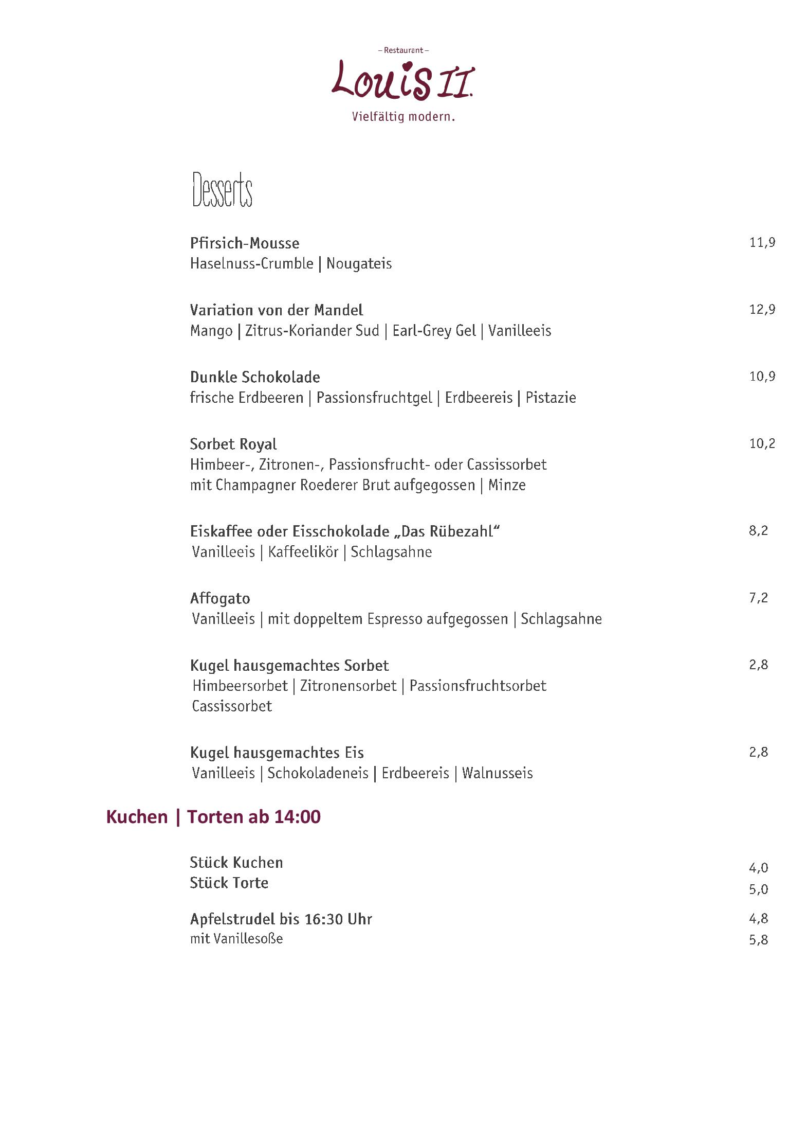 Speisekarte Louis II. Vielfältig modern. in Schwangau, Seite 19