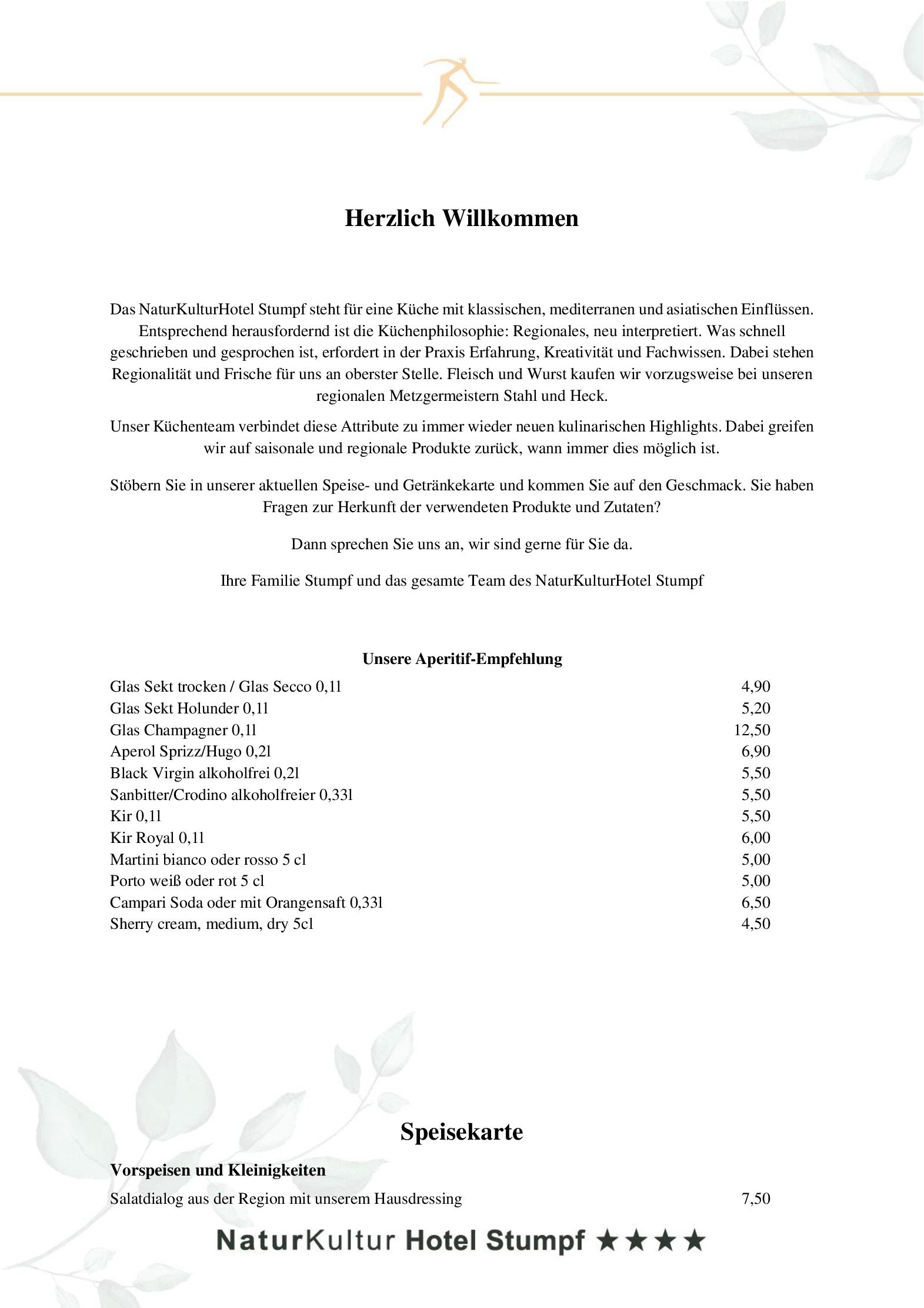 Speisekarte NaturKulturHotel Stumpf in Neunkirchen, Seite 1