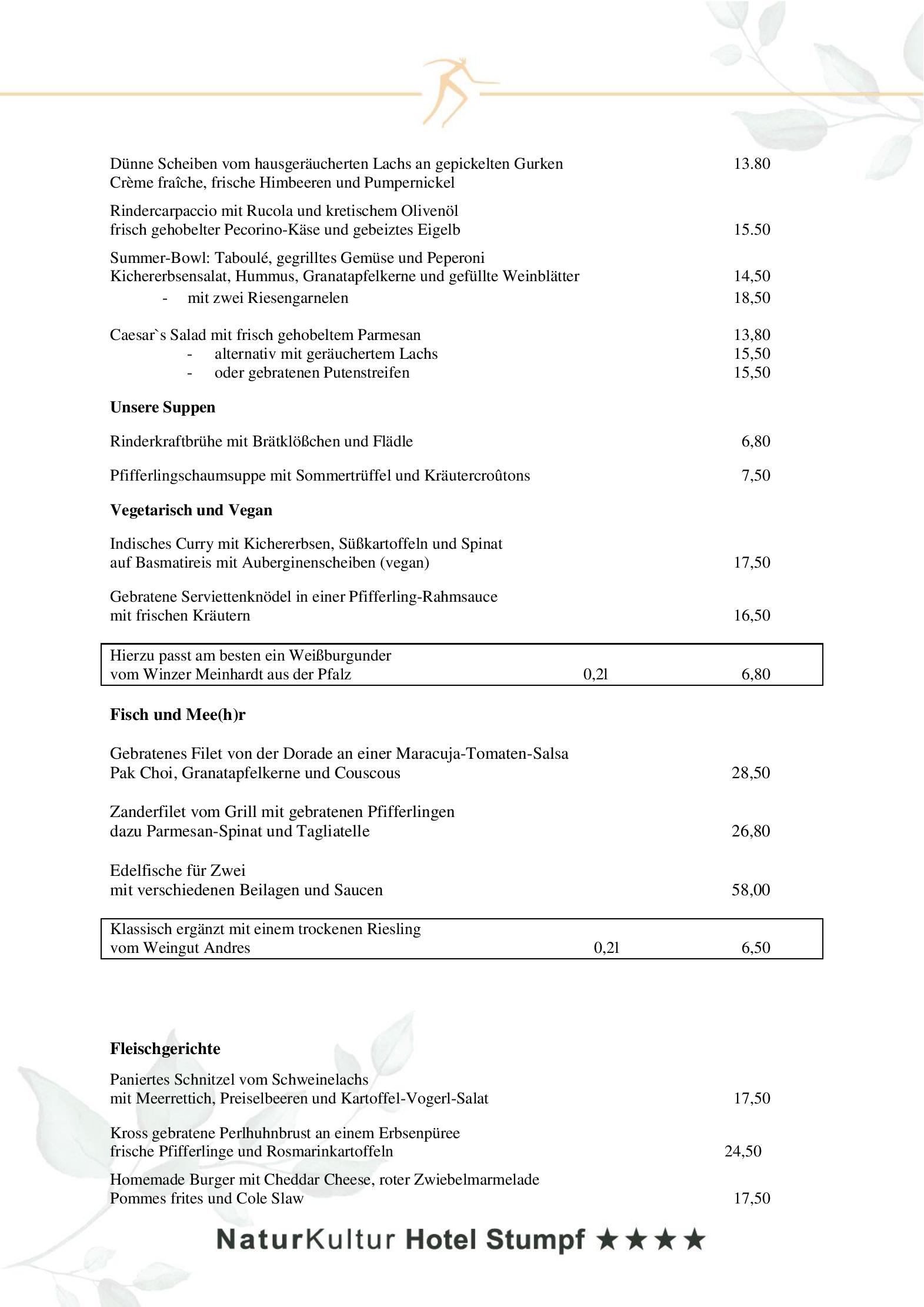 Speisekarte NaturKulturHotel Stumpf in Neunkirchen, Seite 8