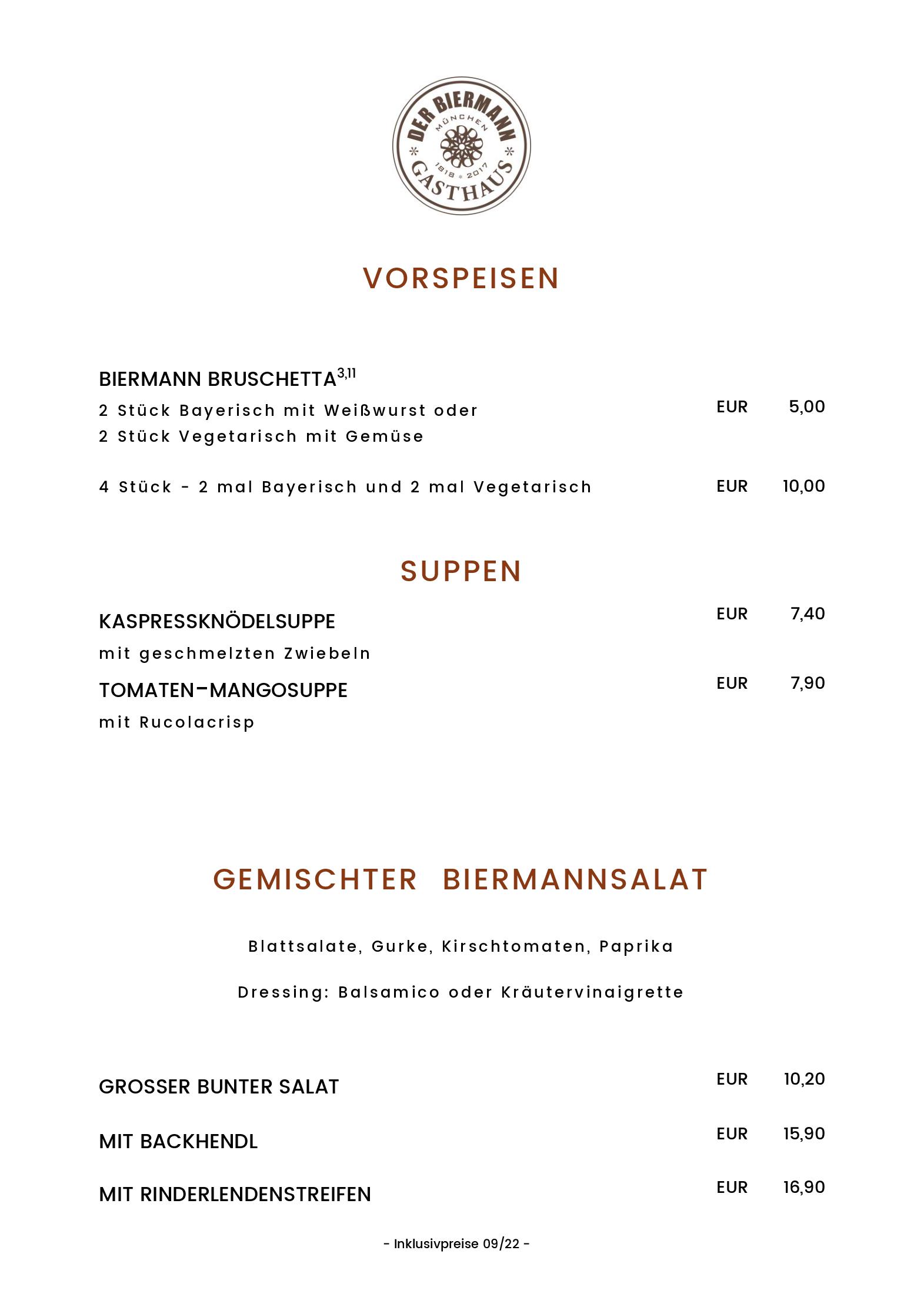 Speisekarte Gasthaus DER BIERMANN in München, Seite 7
