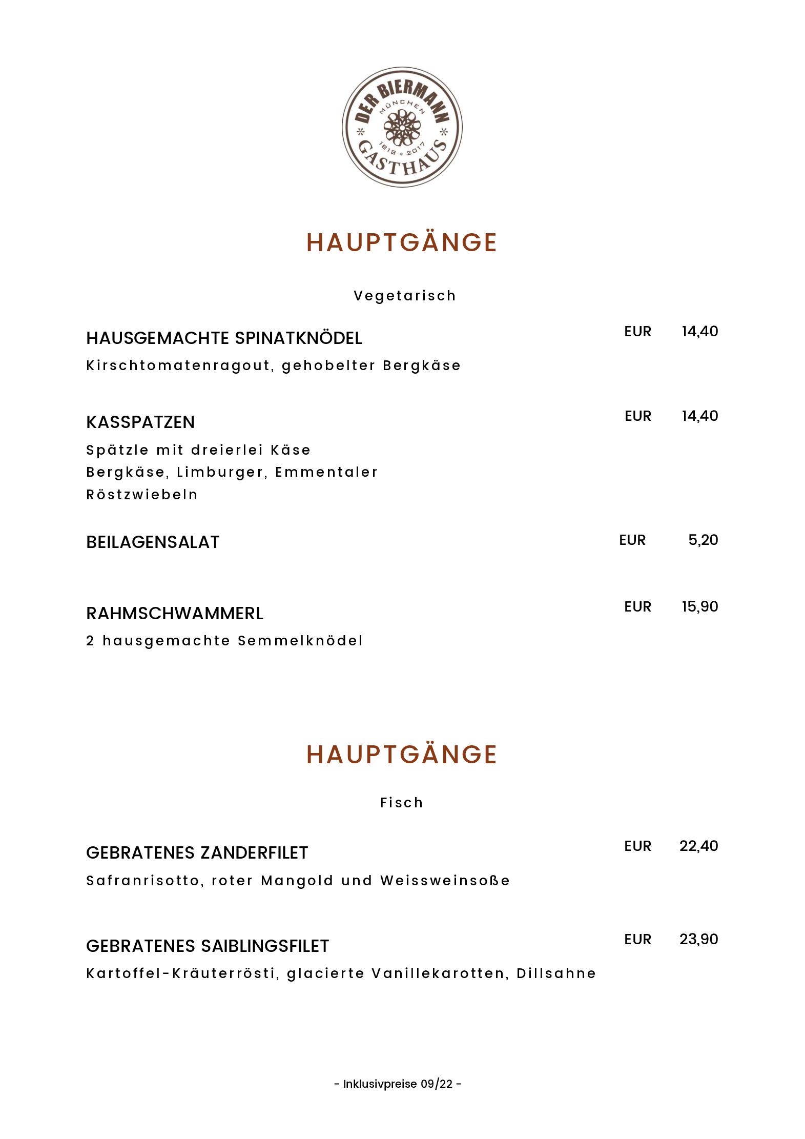 Speisekarte Gasthaus DER BIERMANN in München, Seite 8