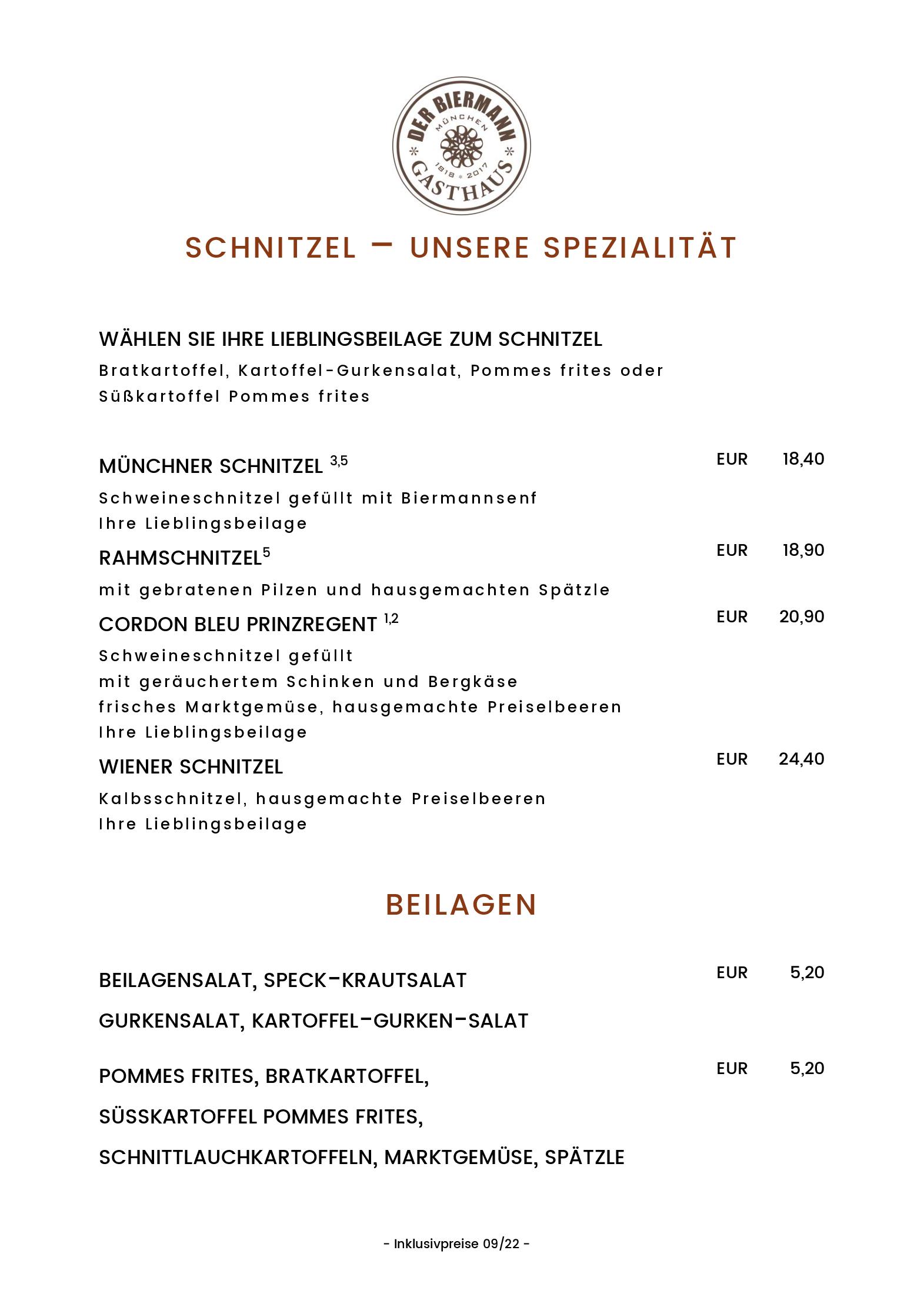 Speisekarte Gasthaus DER BIERMANN in München, Seite 9