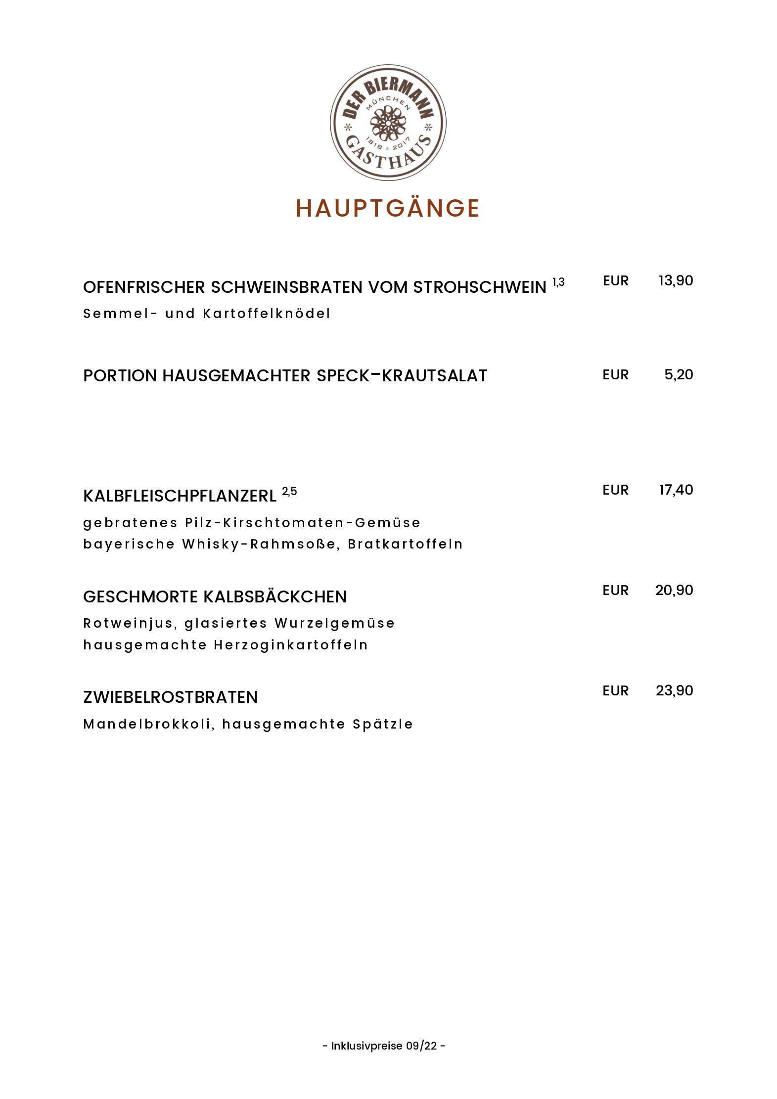 Speisekarte Gasthaus DER BIERMANN in München, Seite 11