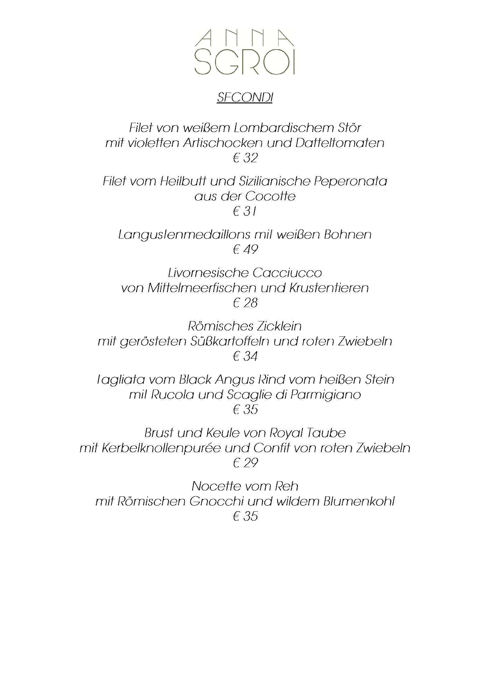 Speisekarte Anna Sgroi in Hamburg, Seite 2