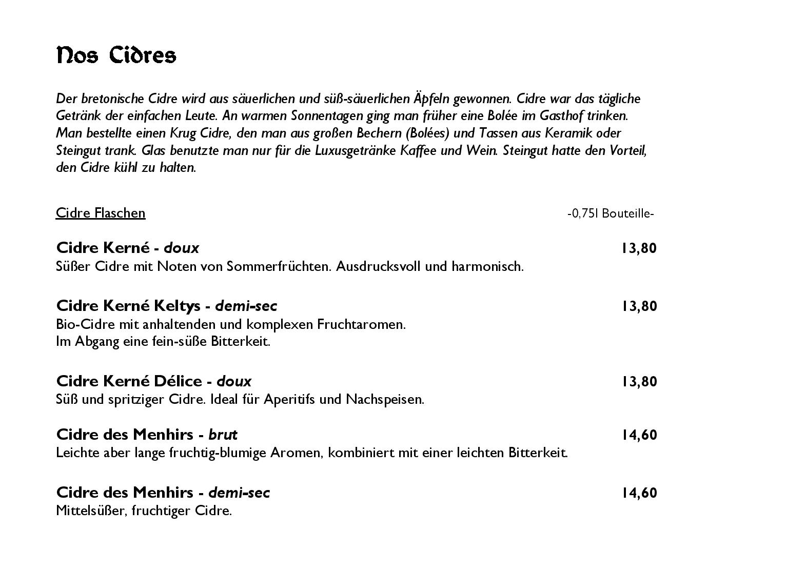 Speisekarte  Blé Noir - Crêperie bretonne • Restaurant • Boutique in Marburg, Seite 24