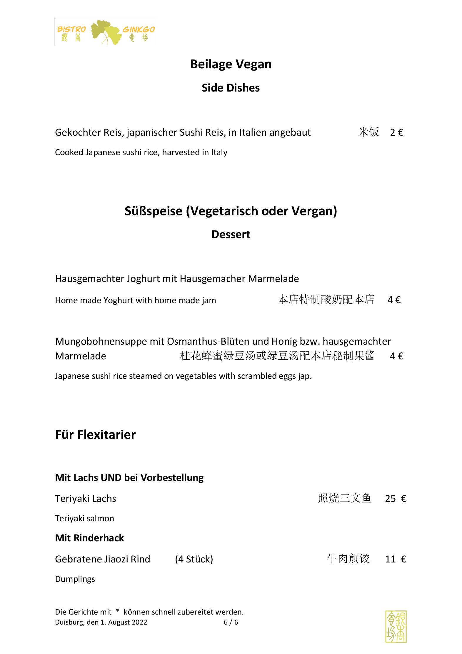 Speisekarte Bistro Ginkgo in Duisburg, Seite 6