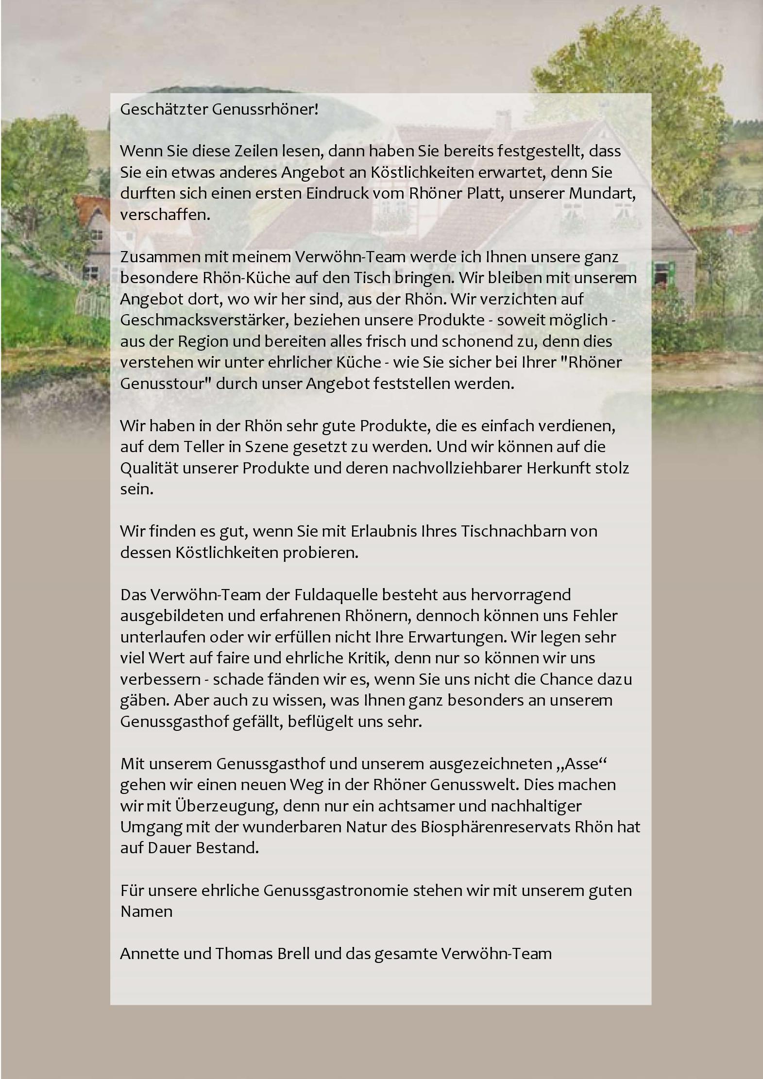 Speisekarte Genussgasthof Fuldaquelle in Gersfeld, Seite 1