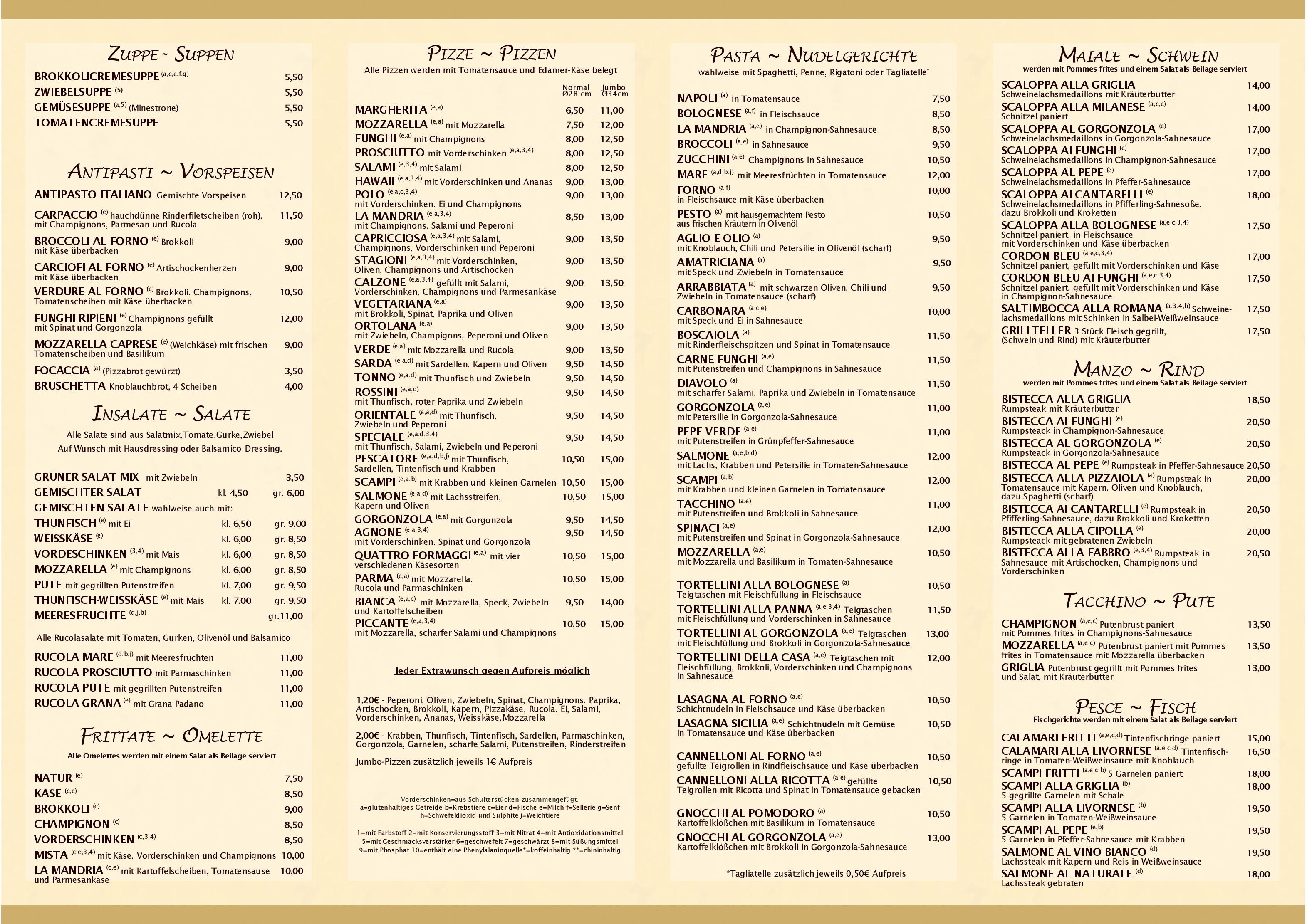 Speisekarte Pizzeria La Mandria in Berlin, Seite 2